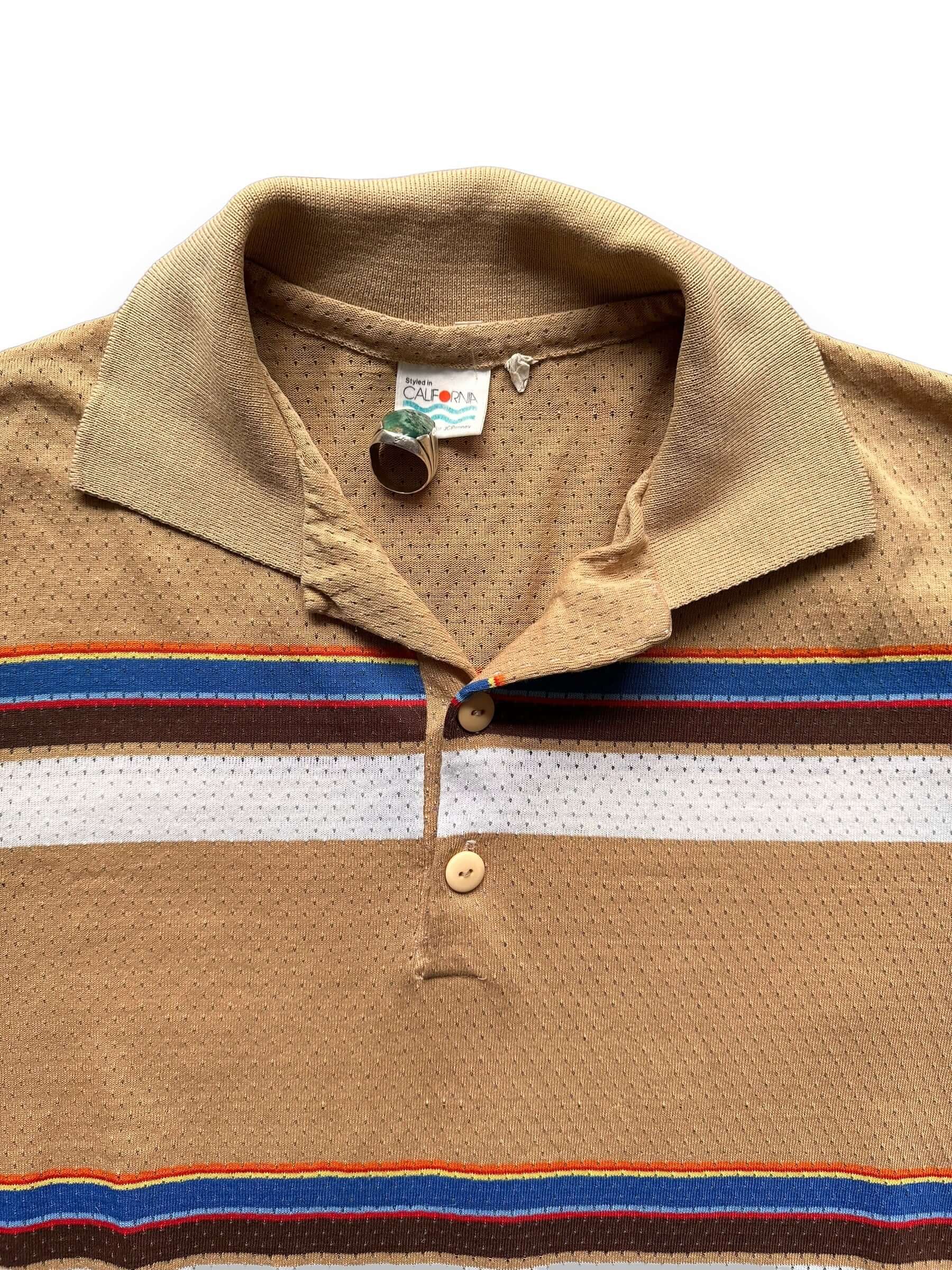 collar/tag of Vintage JC Penney Styled in California Striped Polo Shirt SZ L | Vintage Polo Shirt Seattle | Barn Owl Vintage Seattle