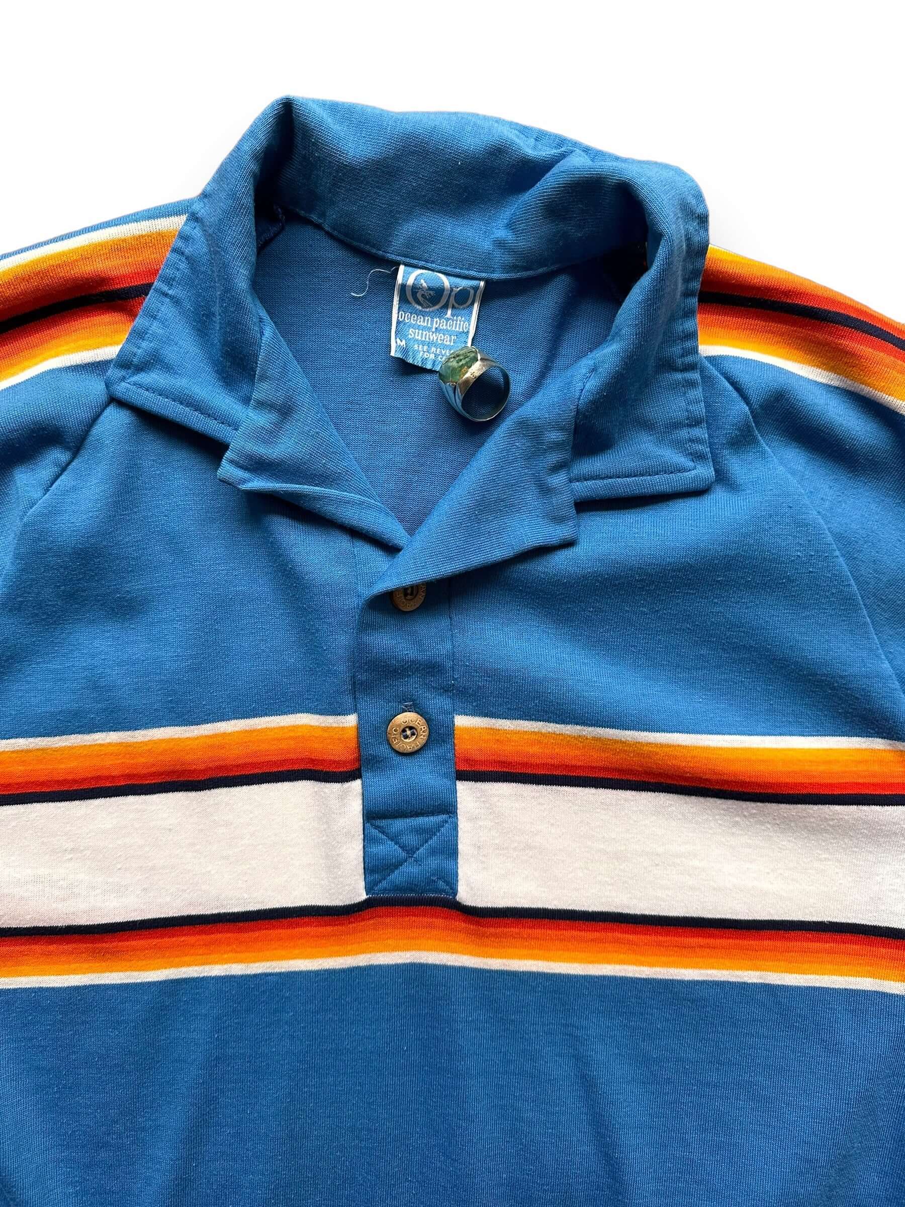 tag/collar of Vintage Ocean Pacific Striped Polo Shirt SZ M | Vintage Polo Shirt Seattle | Barn Owl Vintage Seattle