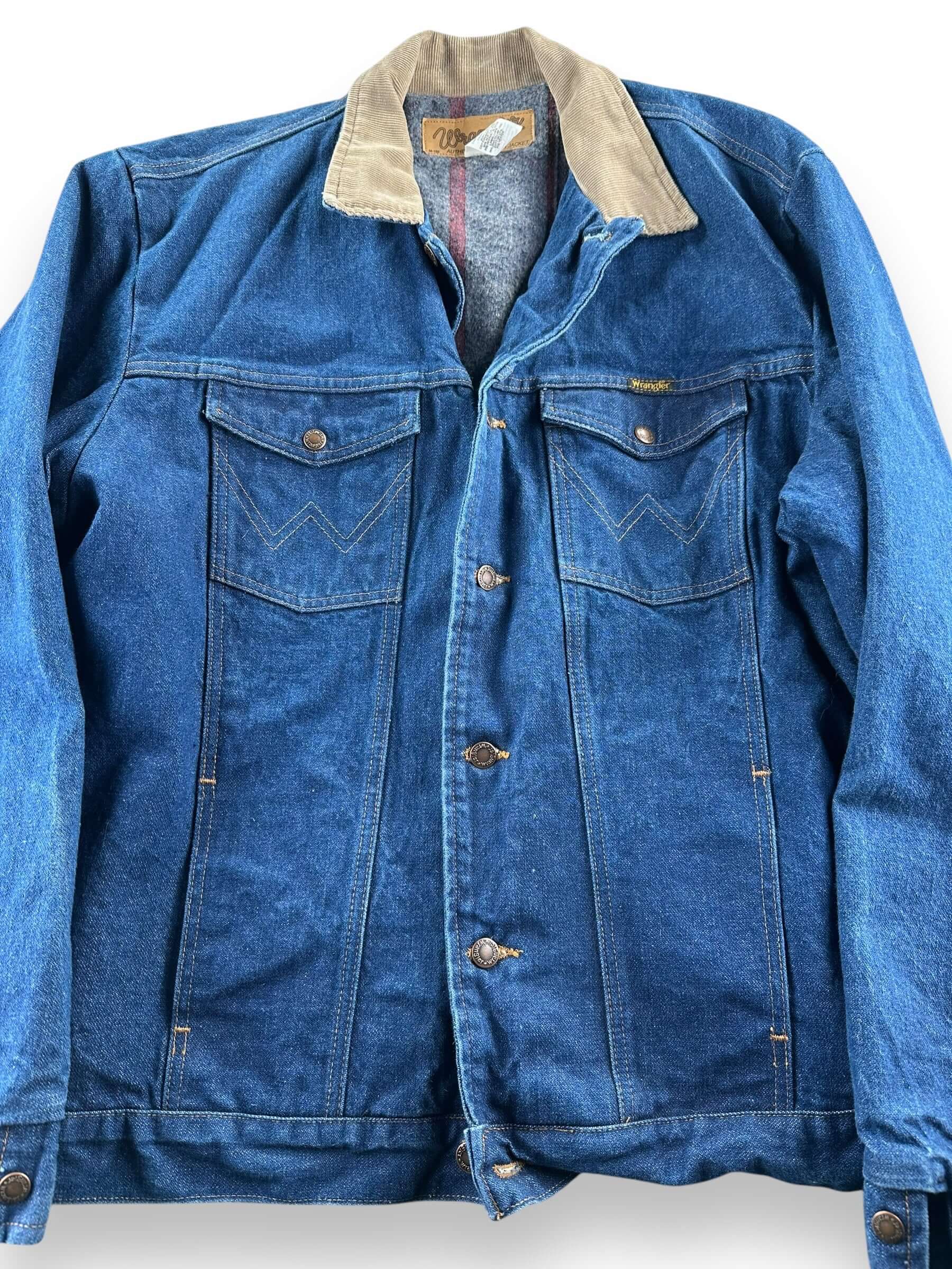 front close up of Vintage Wrangler Blanket-Lined M-159 Denim Jacket SZ 48L