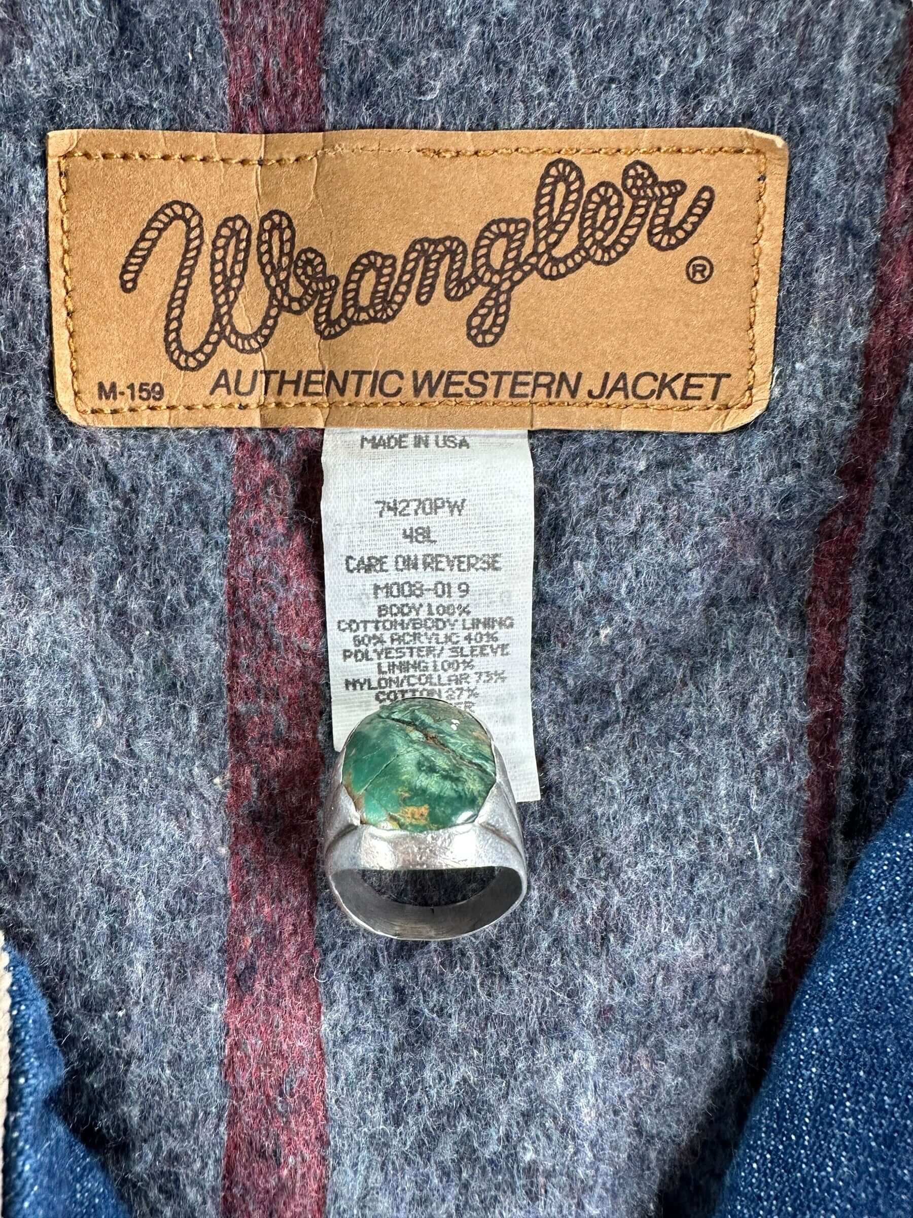 tag on Vintage Wrangler Blanket-Lined M-159 Denim Jacket SZ 48L