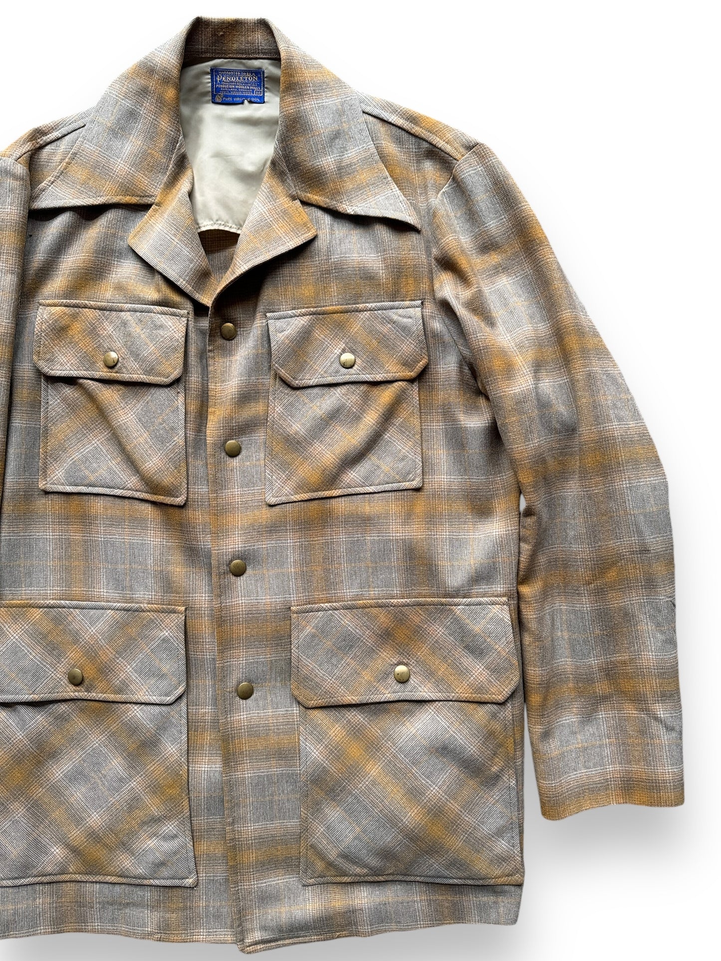 front left of Vintage Pendleton Tan Plaid Jacket SZ M