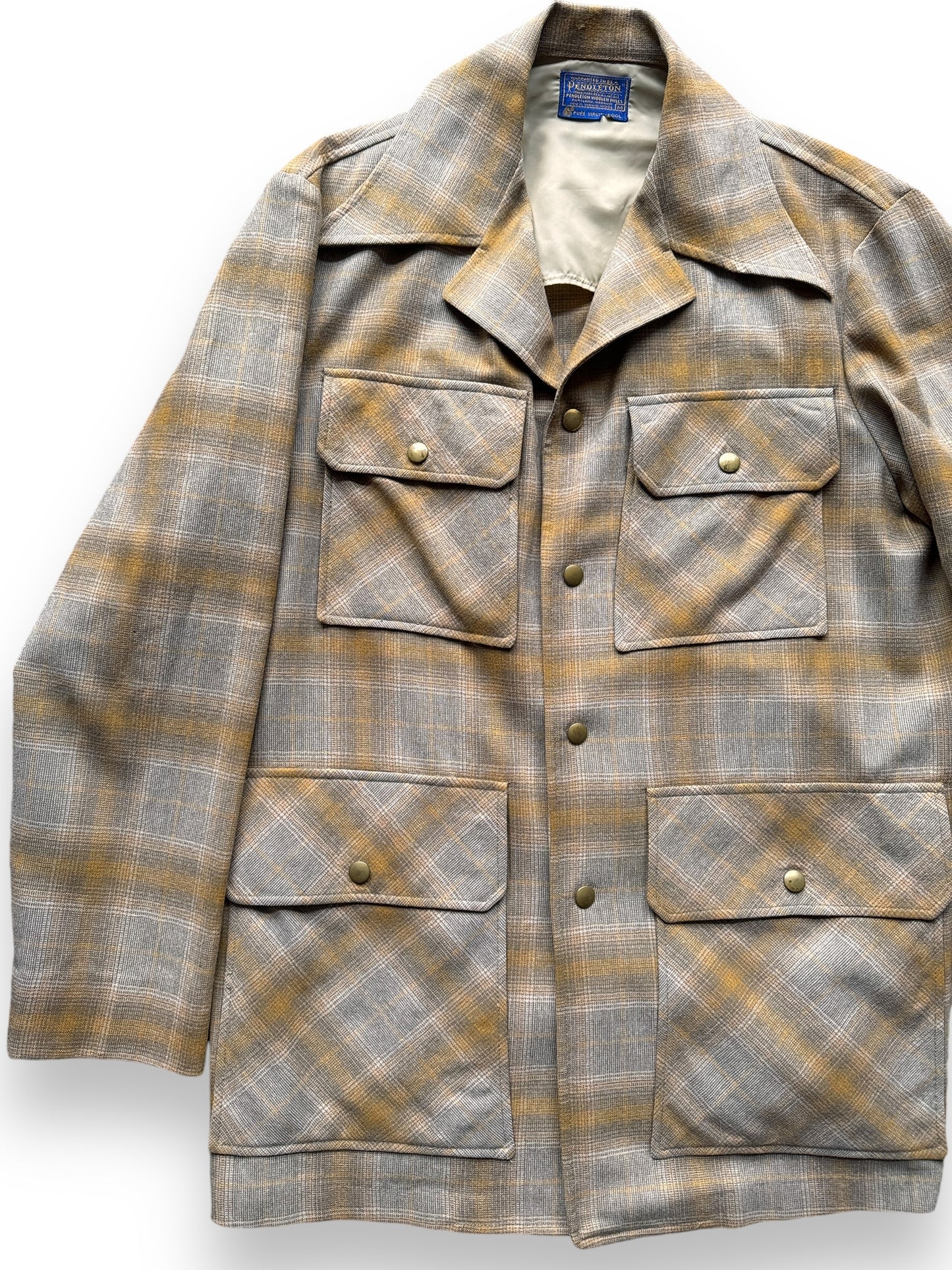 front right of Vintage Pendleton Tan Plaid Jacket SZ M