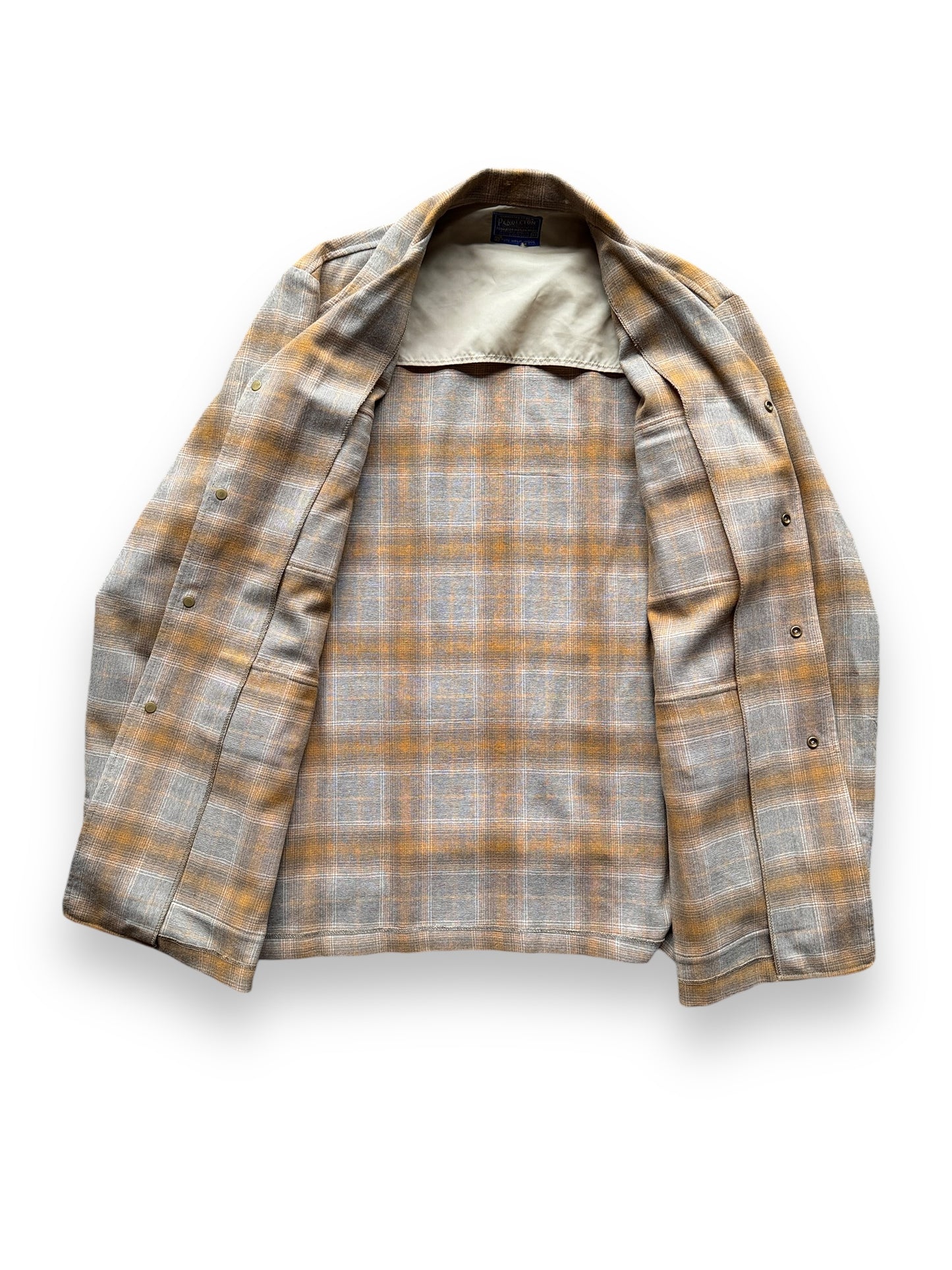 inside of Vintage Pendleton Tan Plaid Jacket SZ M