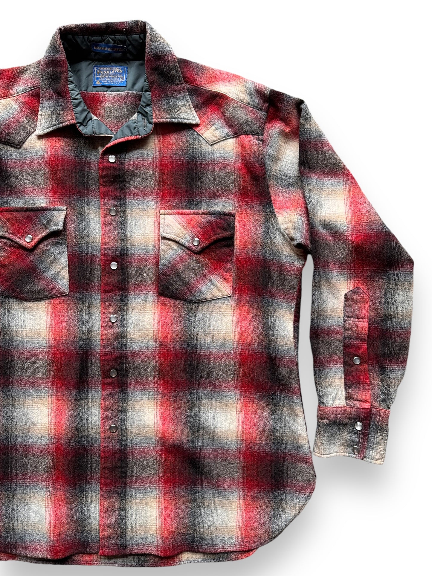 front left of Vintage Pendleton Red/Black Shadowplaid Western Flannel SZ XL