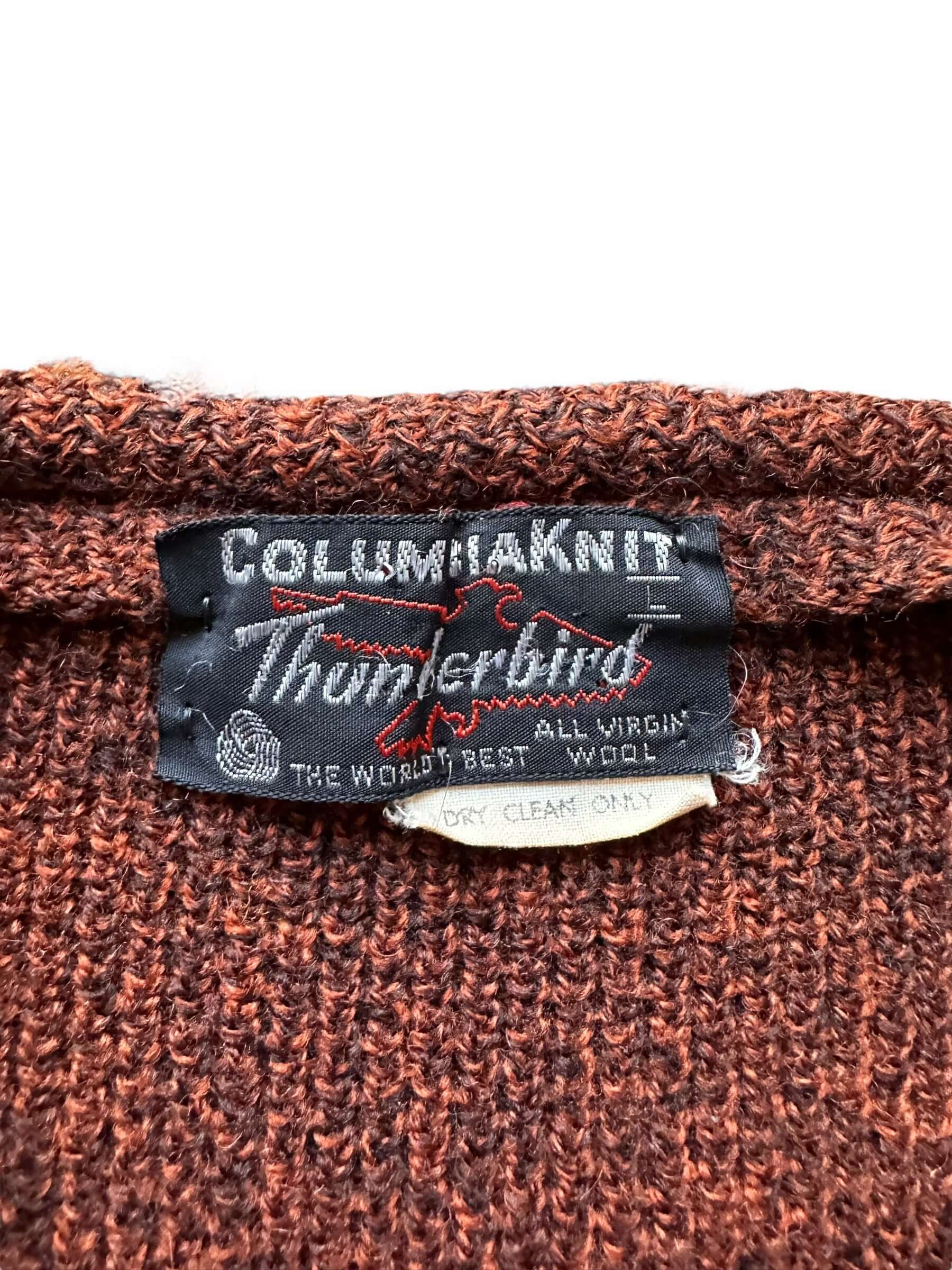 tag on Vintage 1950s Columbia Knit Thunderbird Brown/Orange Wool Cardigan SZ L