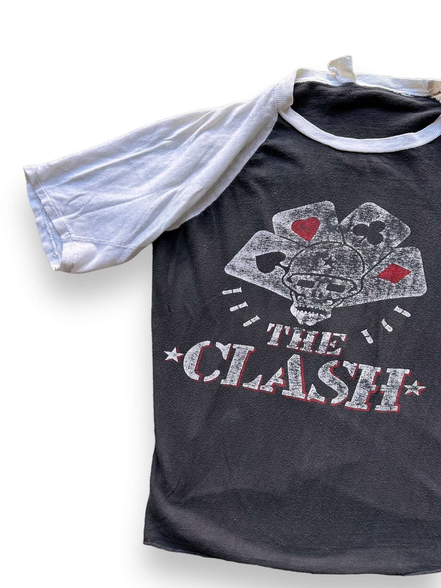 front right of Vintage 1982 The Clash "Combat Rock" Raglan Band Tee Shirt SZ S