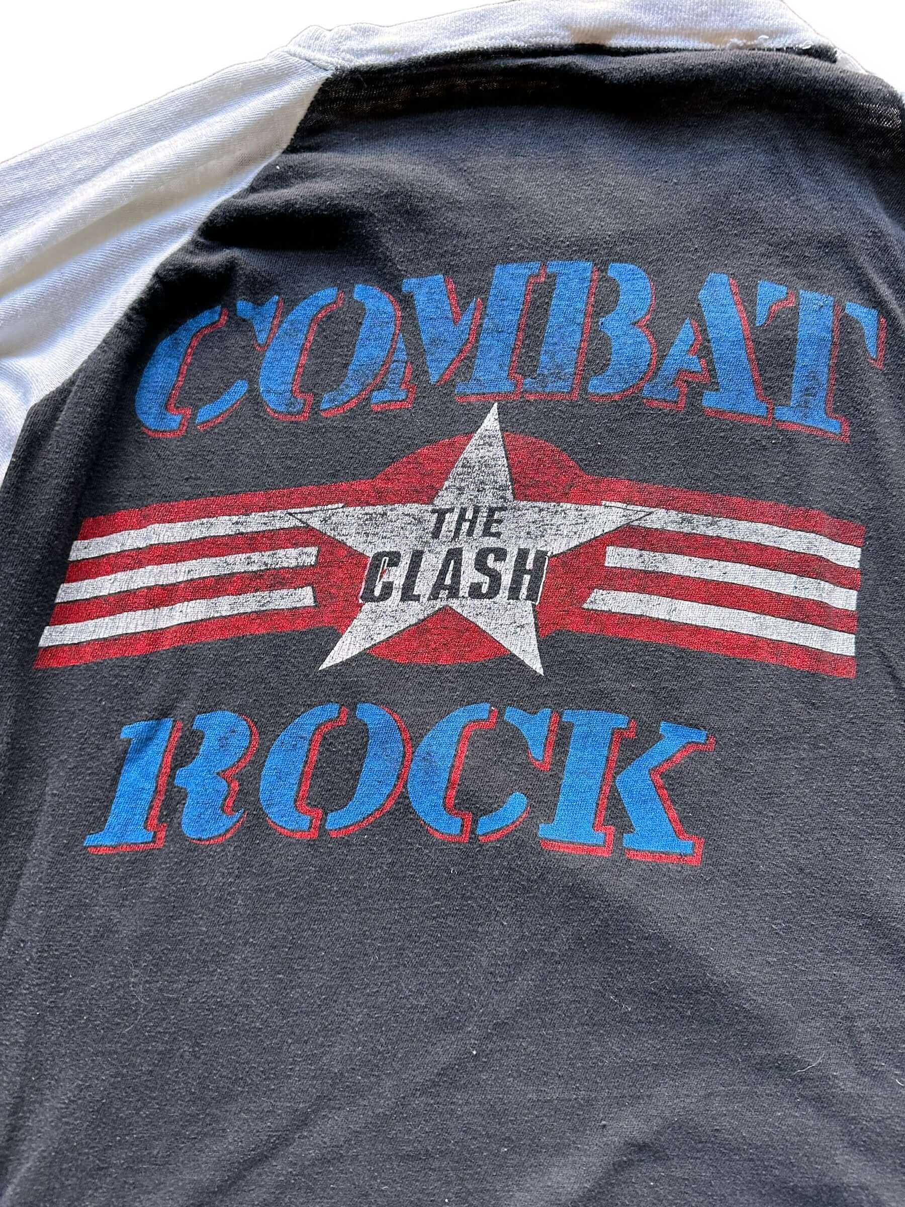 back graphic of Vintage 1982 The Clash "Combat Rock" Raglan Band Tee Shirt SZ S