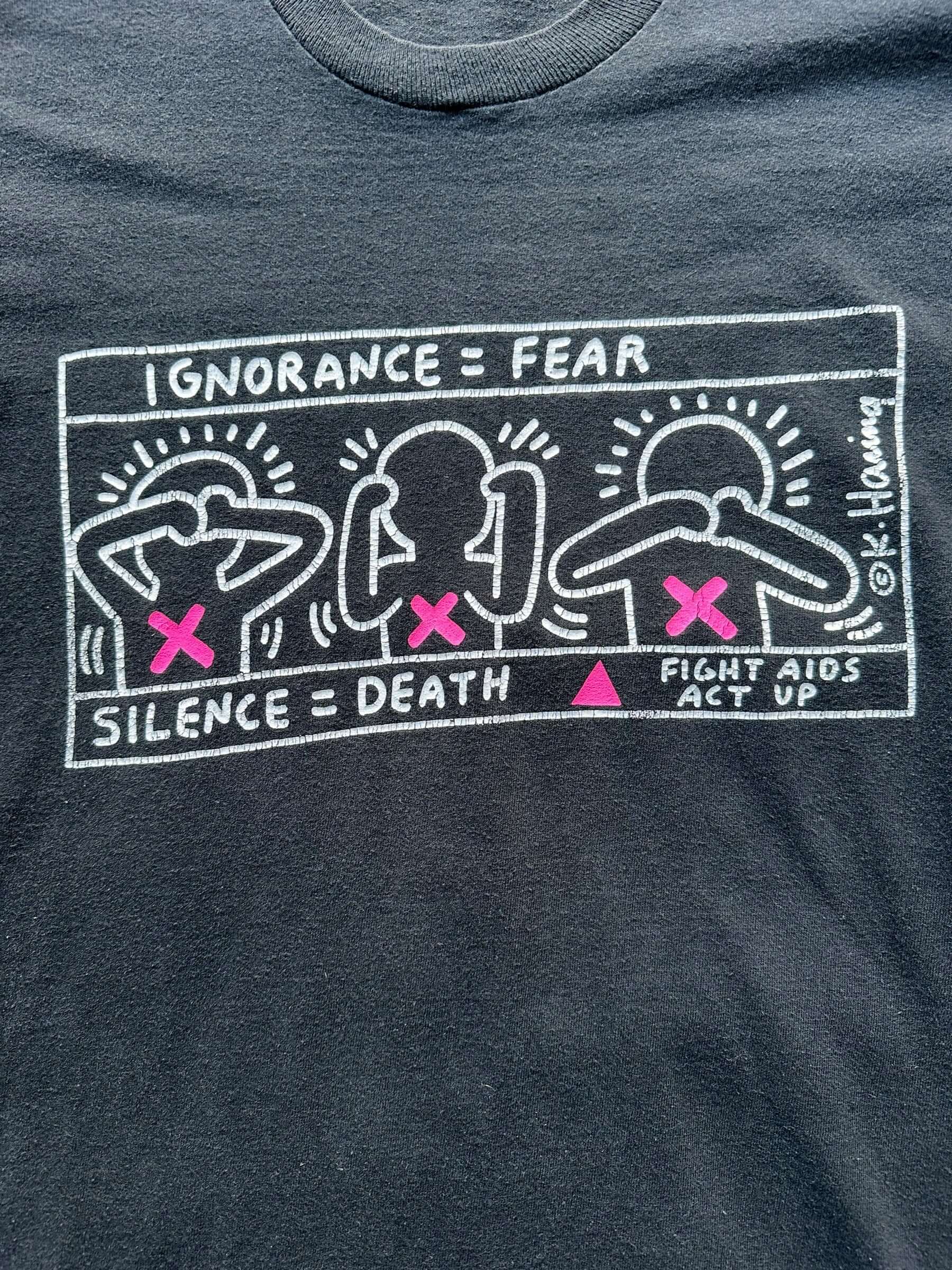 graphic on Vintage Keith Haring "Fight Aids Act Up" Tee SZ L