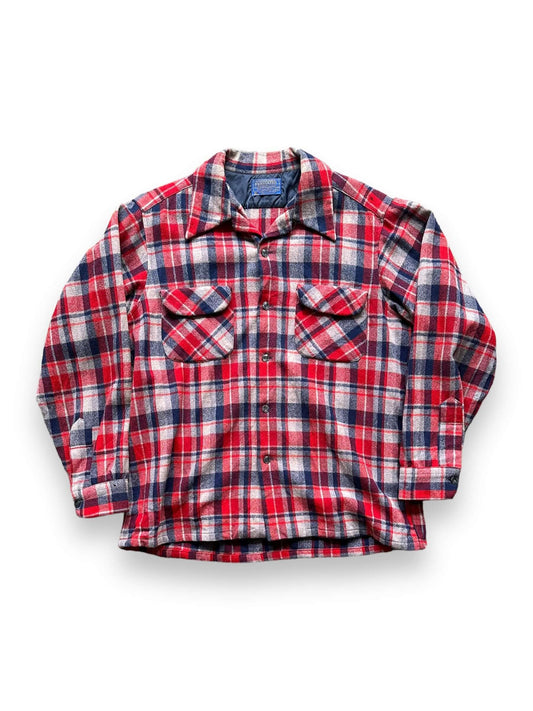 Front View of Vintage Pendleton Red/Blue Wool Board Shirt SZ L