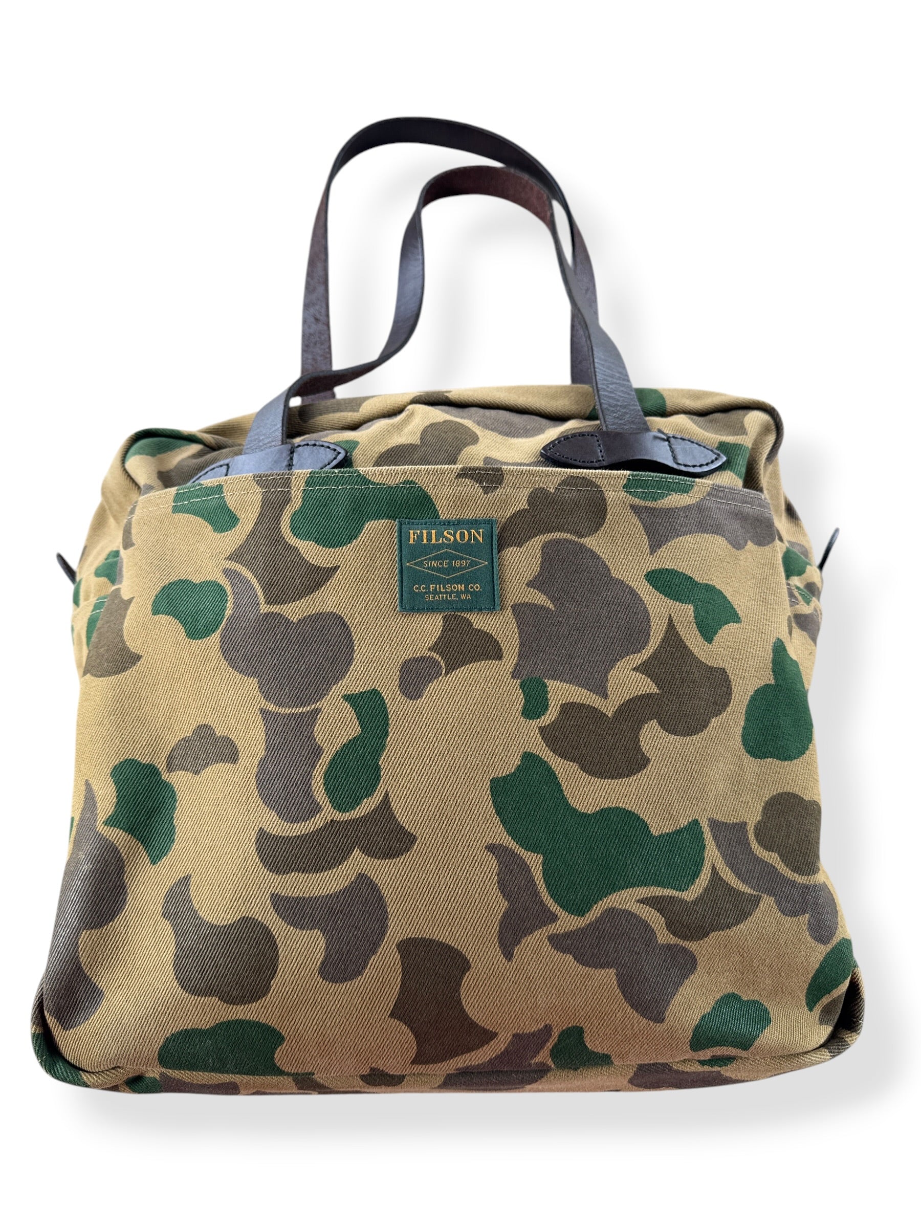 Front View of Filson Limited Shrub Camo Zipper Tote Bag