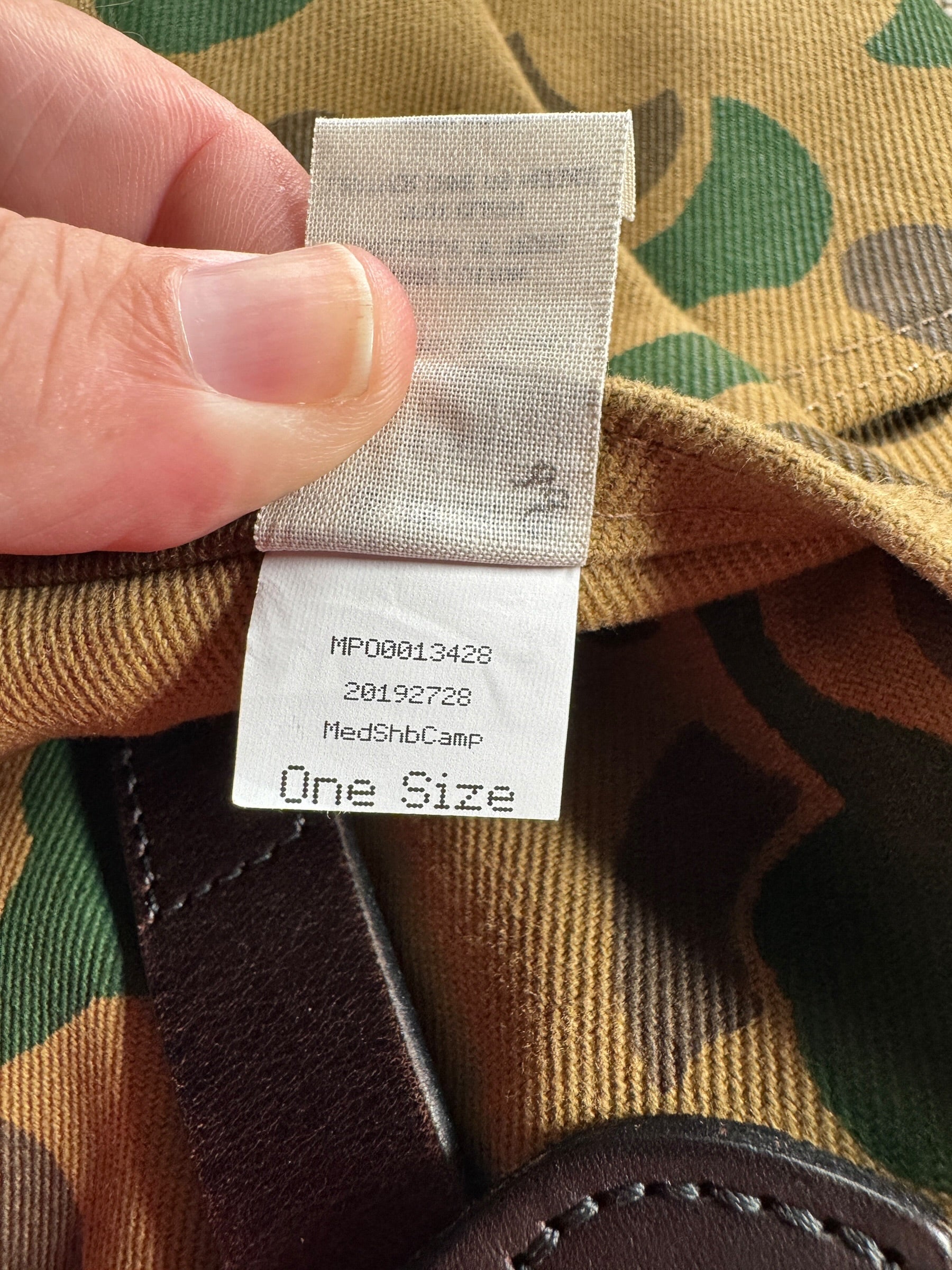 Production Tag View of Filson Limited Shrub Camo Zipper Tote Bag