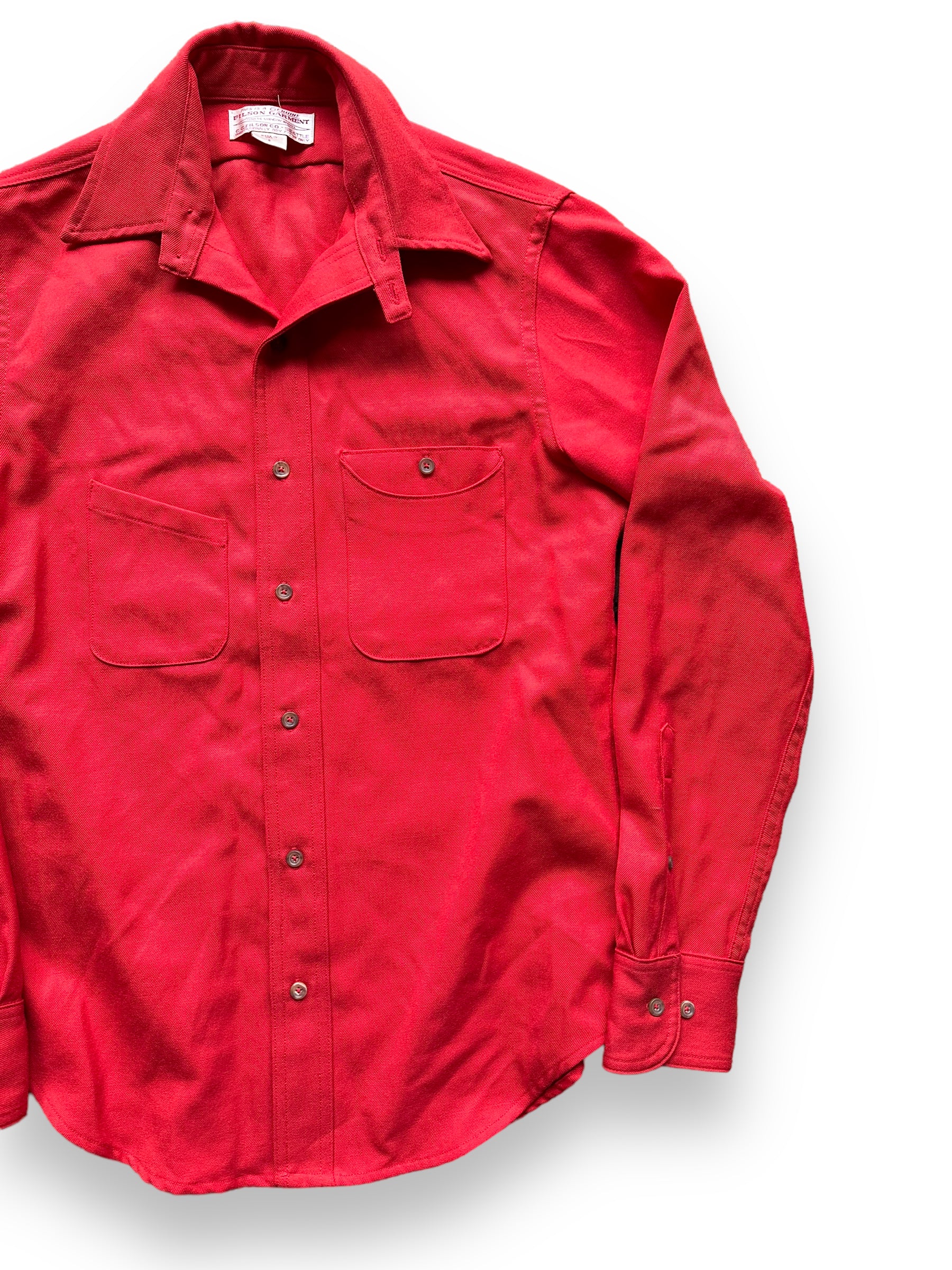 Front left of Filson Merino Wool Red Scout Shirt |  Barn Owl Vintage Goods | Vintage Filson Workwear Seattle