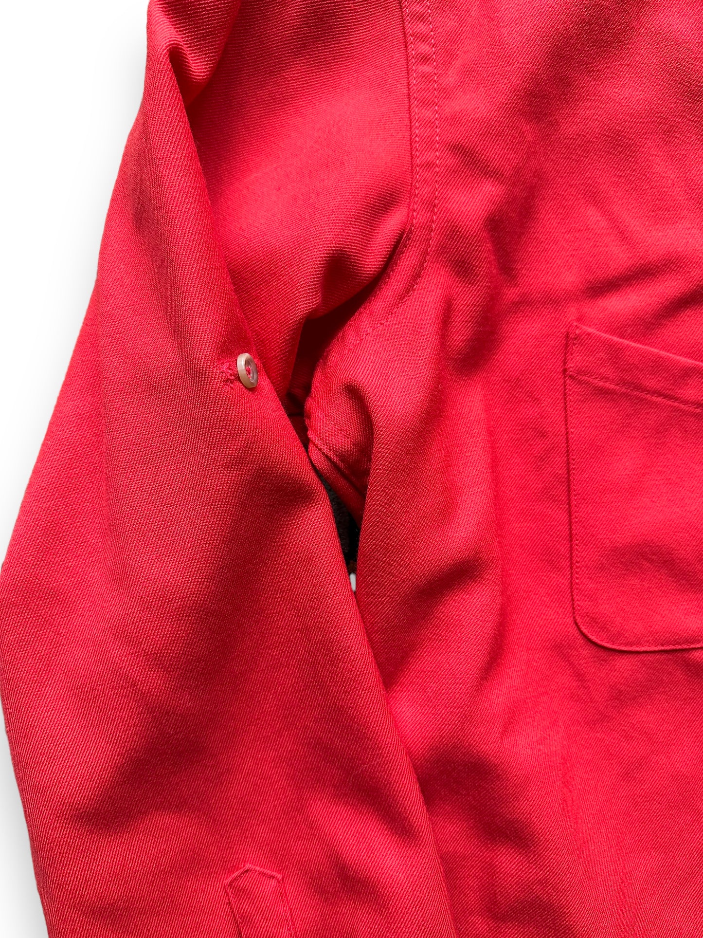 sleeve and spare button on Filson Merino Wool Red Scout Shirt |  Barn Owl Vintage Goods | Vintage Filson Workwear Seattle