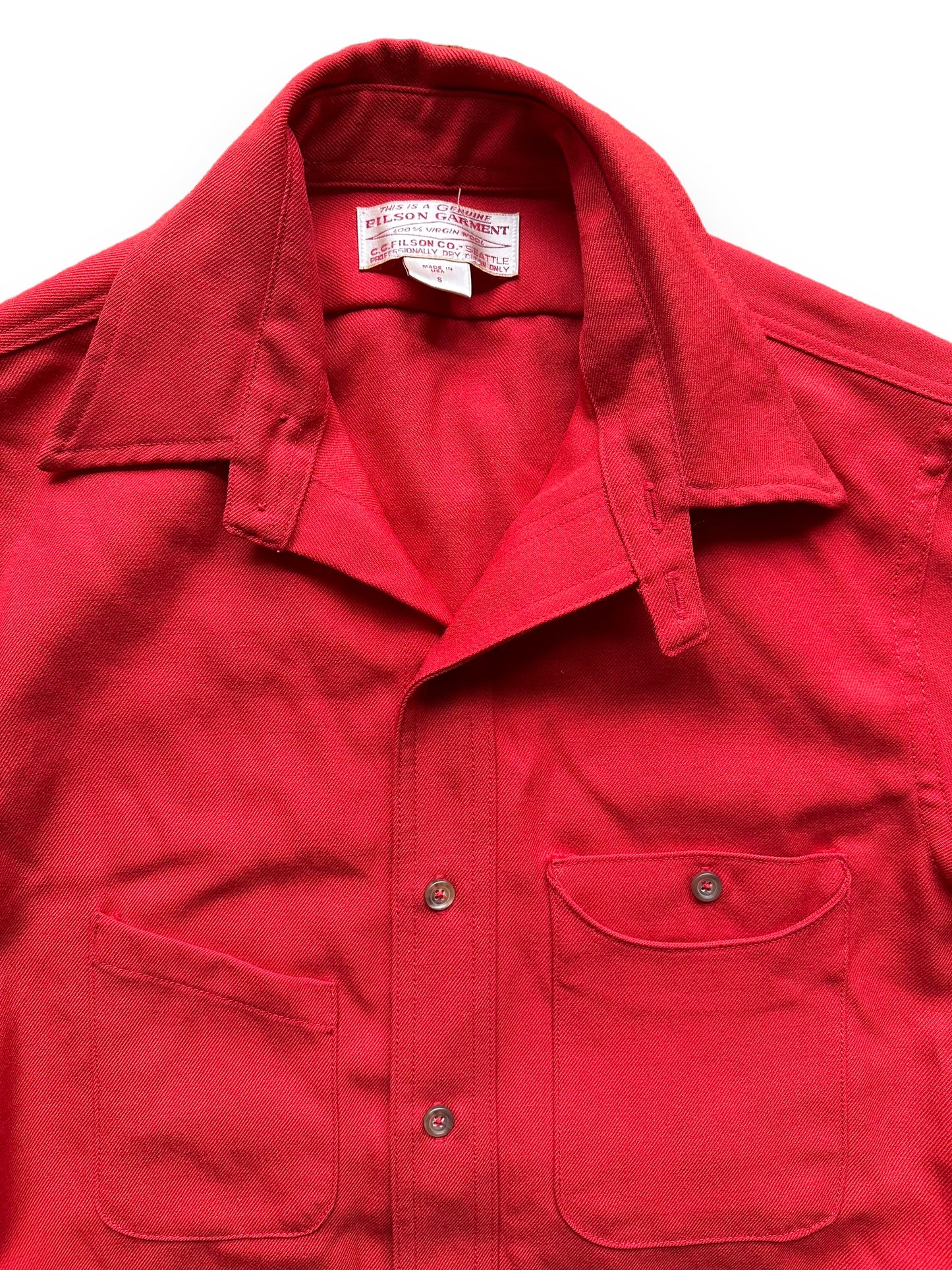 collar of Filson Merino Wool Red Scout Shirt |  Barn Owl Vintage Goods | Vintage Filson Workwear Seattle
