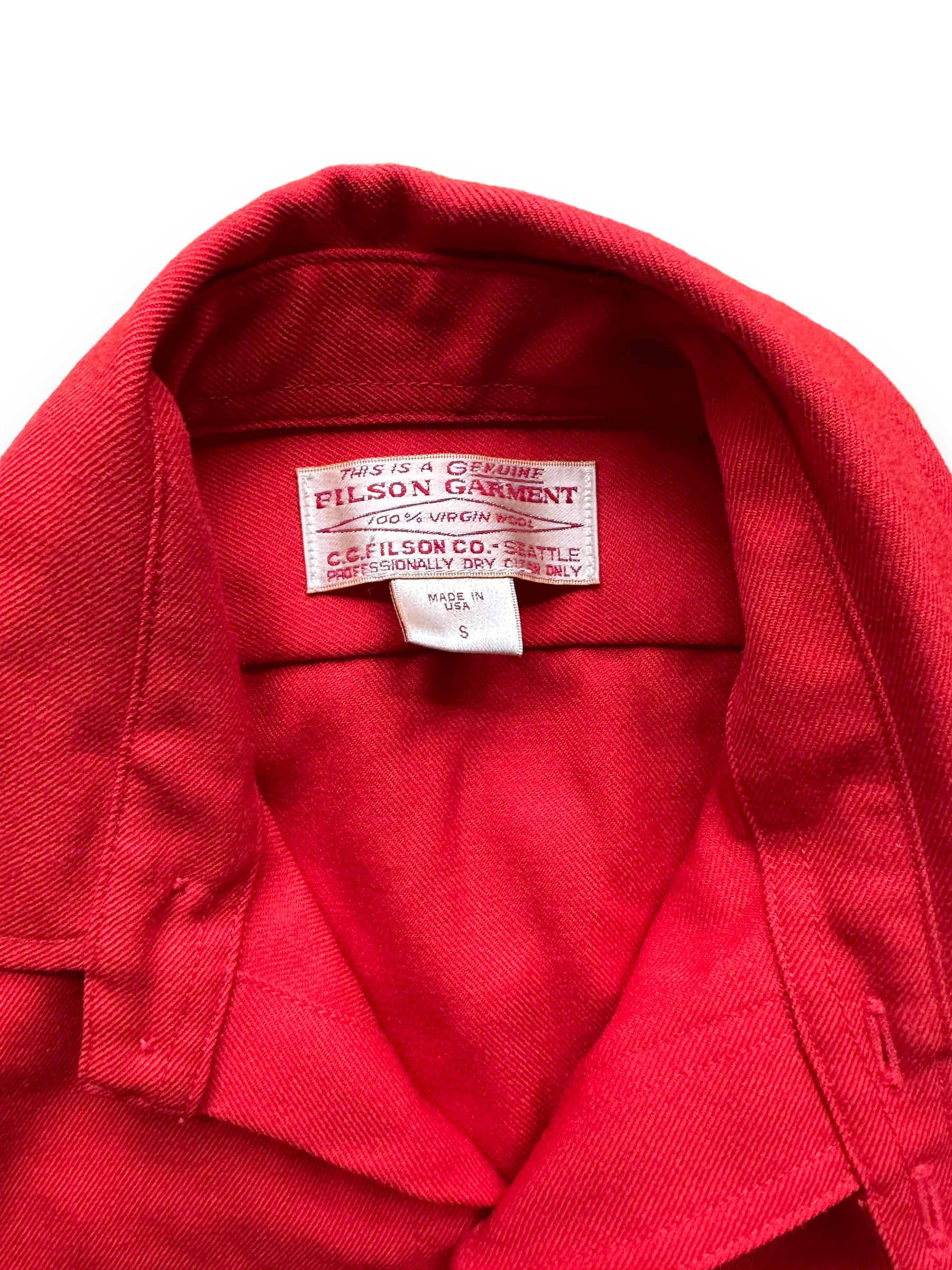 tag of Filson Merino Wool Red Scout Shirt |  Barn Owl Vintage Goods | Vintage Filson Workwear Seattle