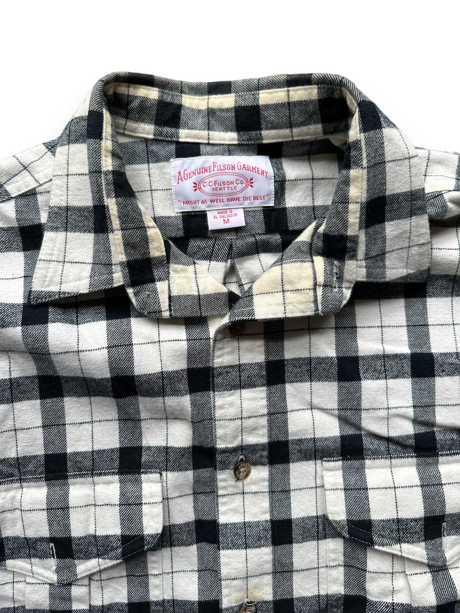 Collar of Filson Black and White Guide Shirt |  Barn Owl Vintage Goods | Vintage Filson Workwear Seattle