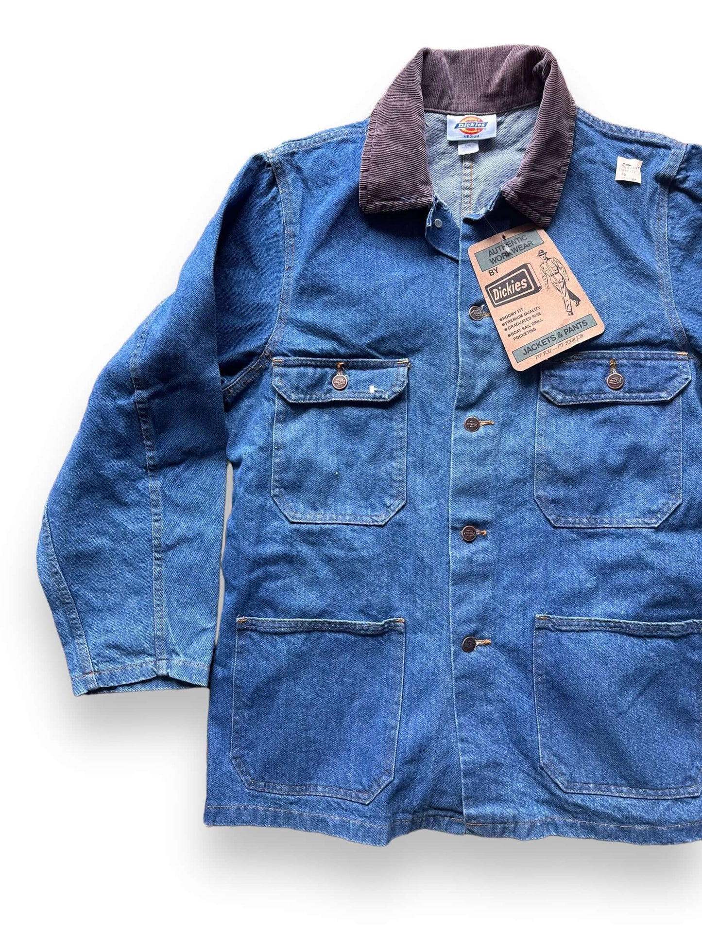 front right of Vintage Deadstock Dickies Denim Chore Coat SZ M