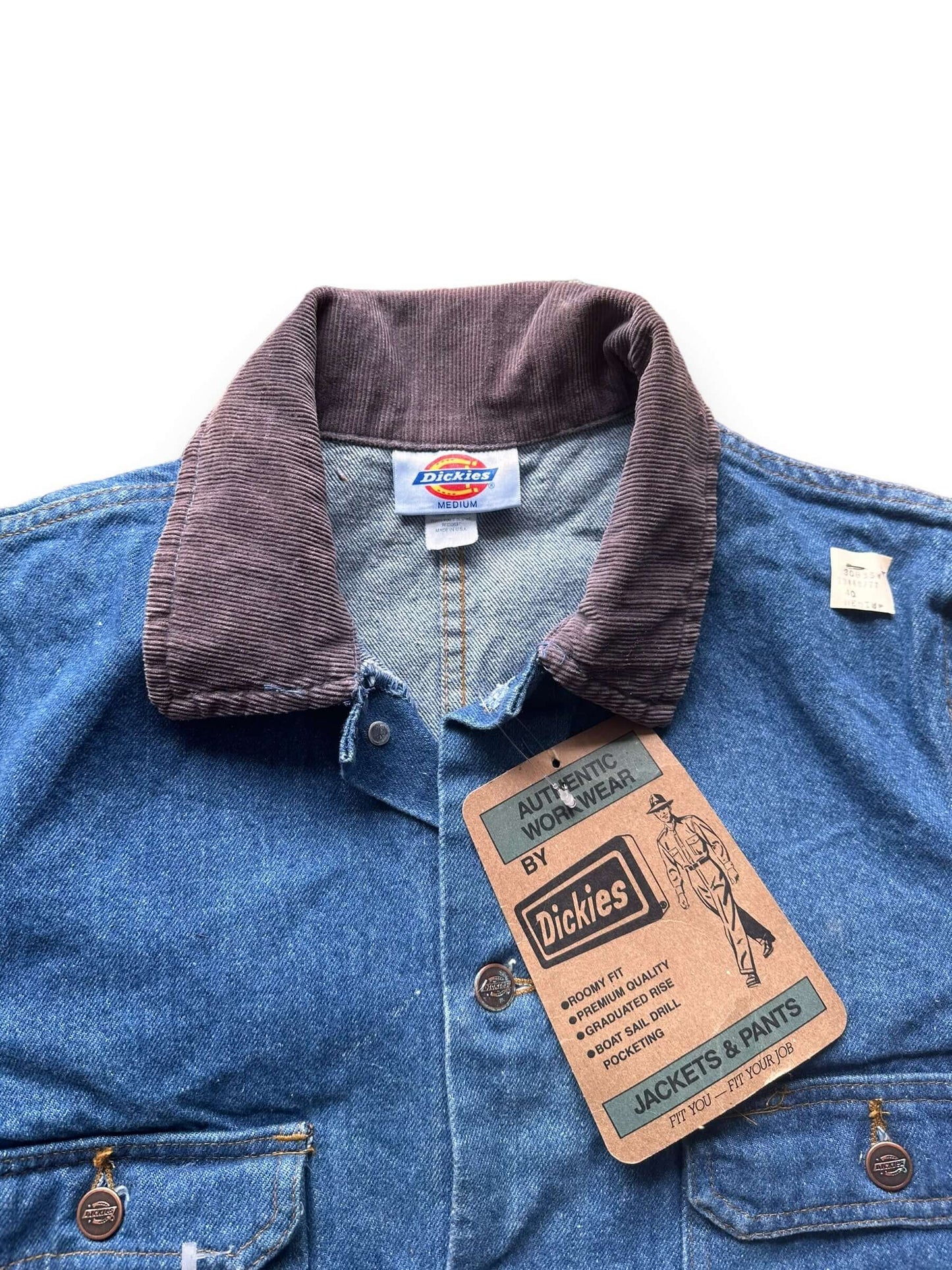 collar on Vintage Deadstock Dickies Denim Chore Coat SZ M