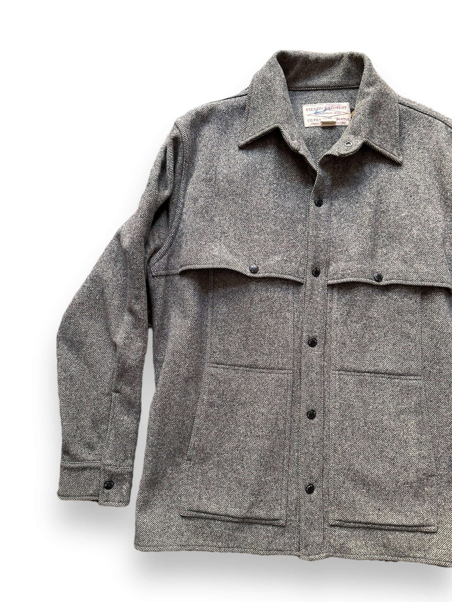 front right of Vintage 70s Grey Filson Cape Coat SZ L