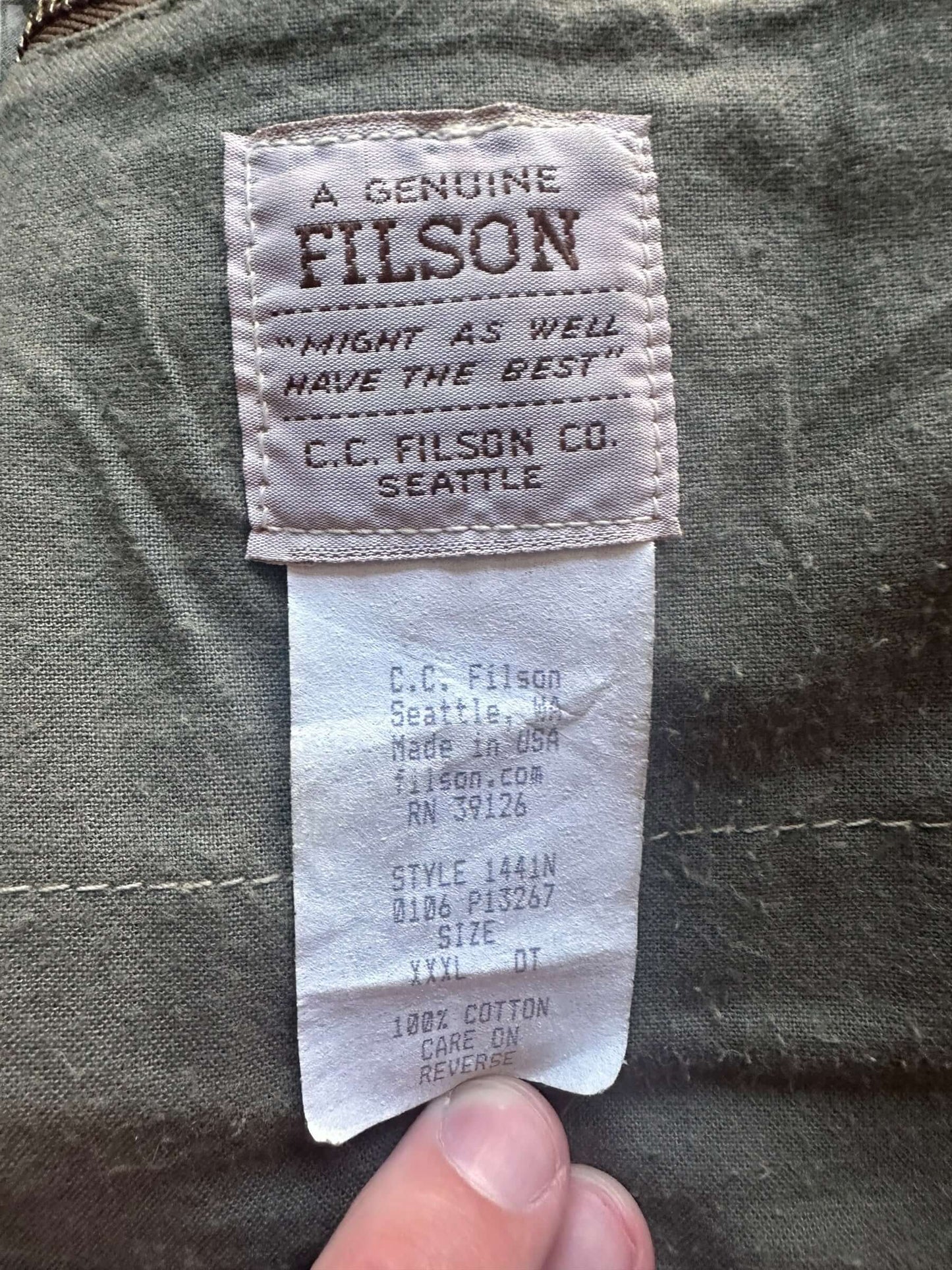 size on Vintage Filson Tin Cloth Field Jacket SZ XXXL