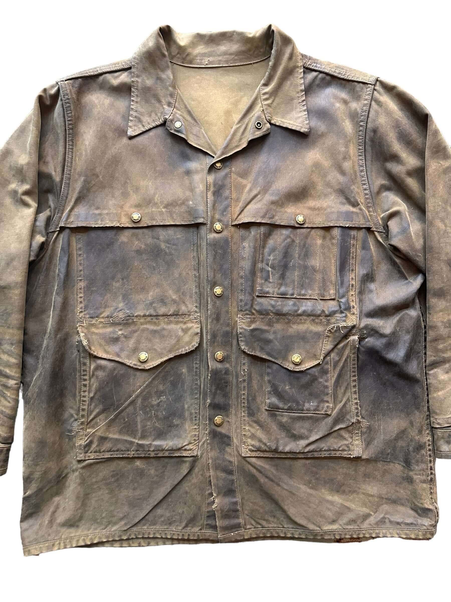 Front Detail of Distressed & Repaired Filson Tin Cloth Cruiser Size XL