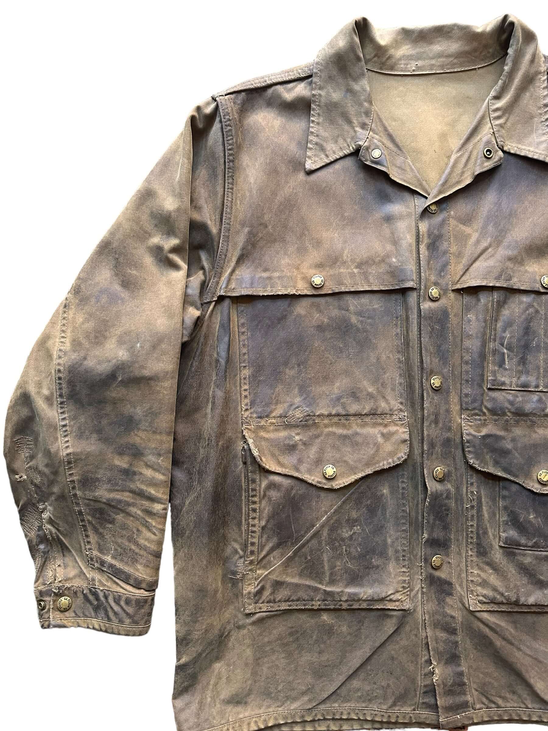 Front Right View of Distressed & Repaired Filson Tin Cloth Cruiser Size XL