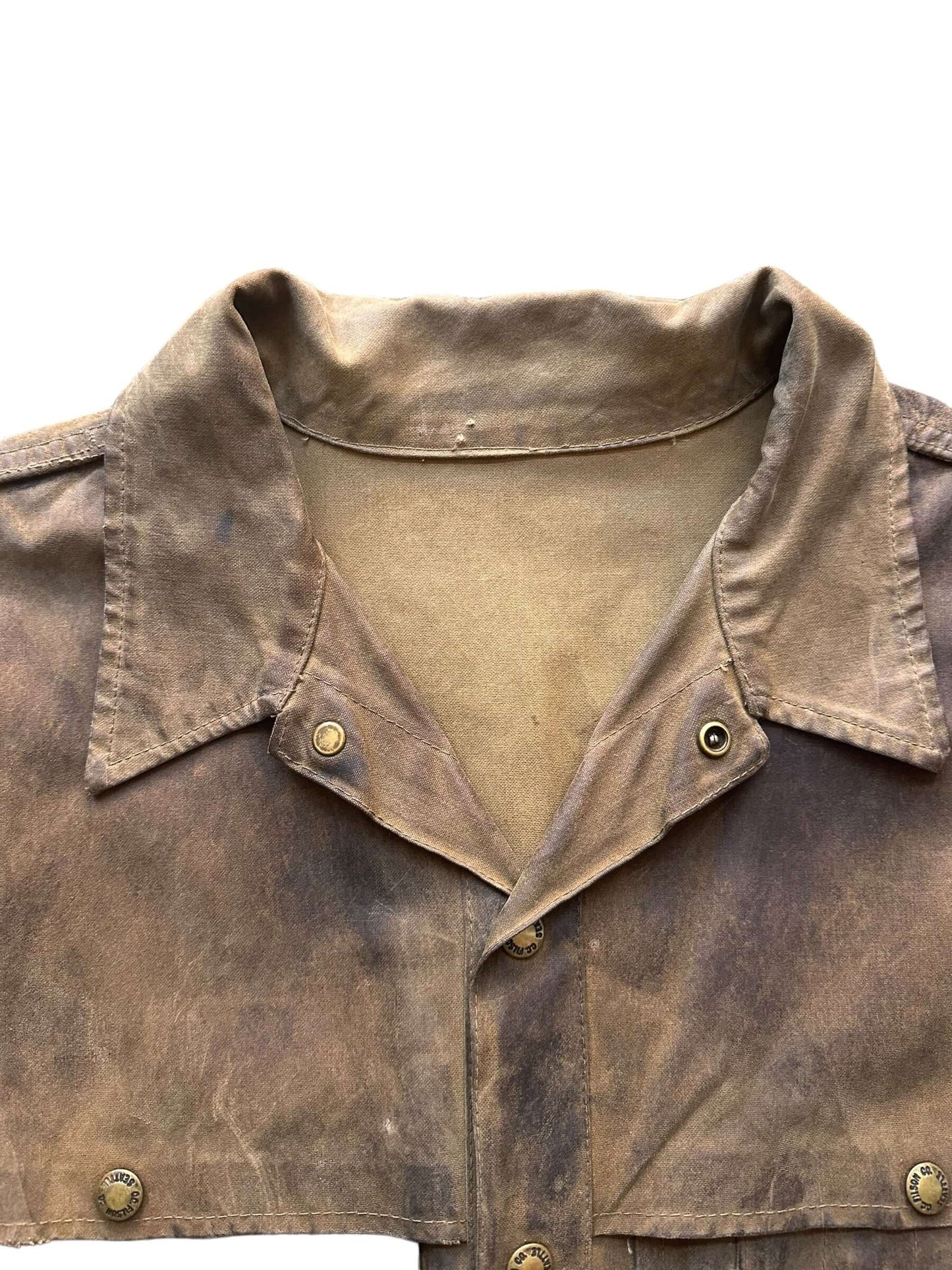 Collar View of Distressed & Repaired Filson Tin Cloth Cruiser Size XL