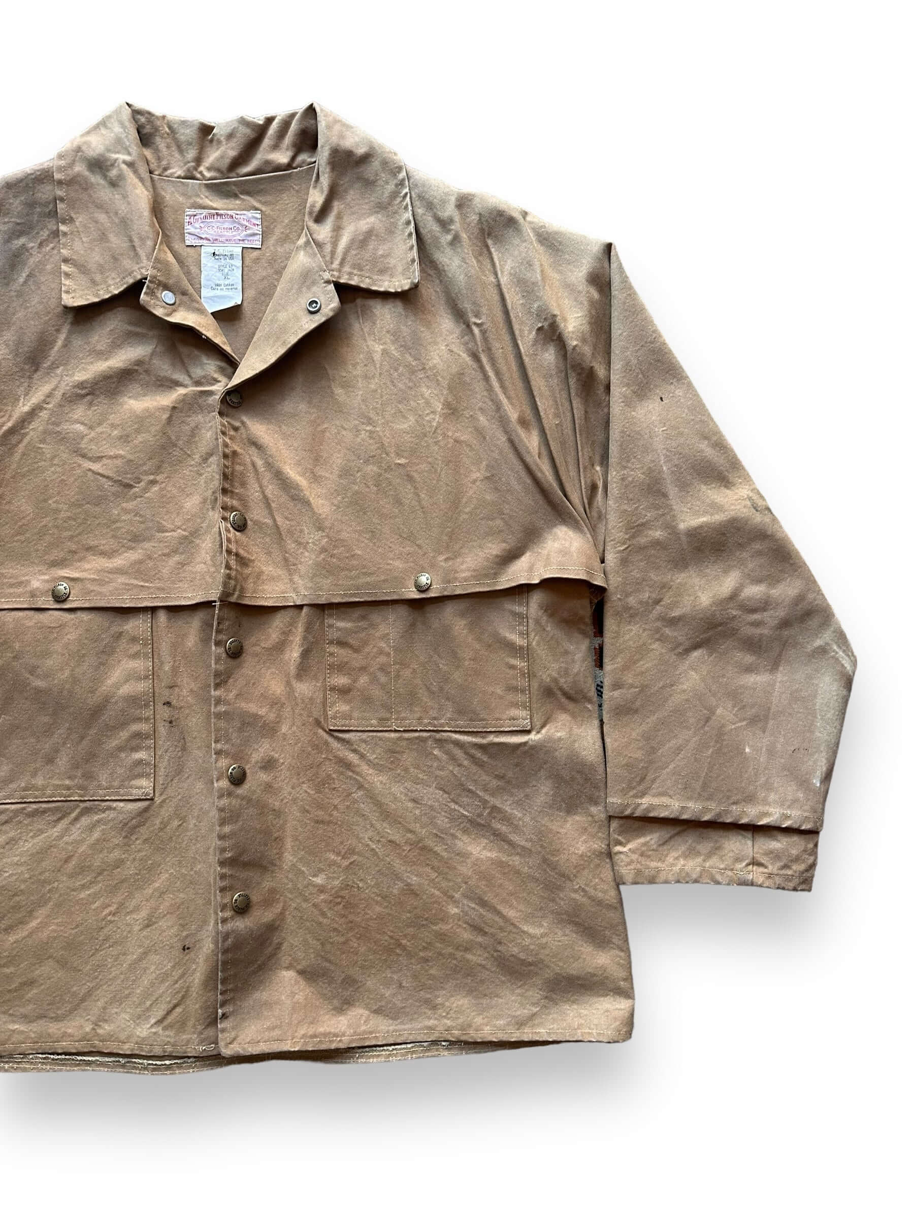 Front Left View of Vintage Filson Double Logger Tin Cloth Jacket SZ XL