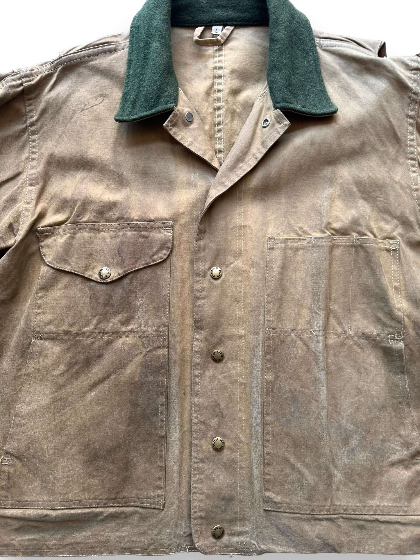 Front Chest Detail on Vintage Filson Tin Cloth Jacket SZ L