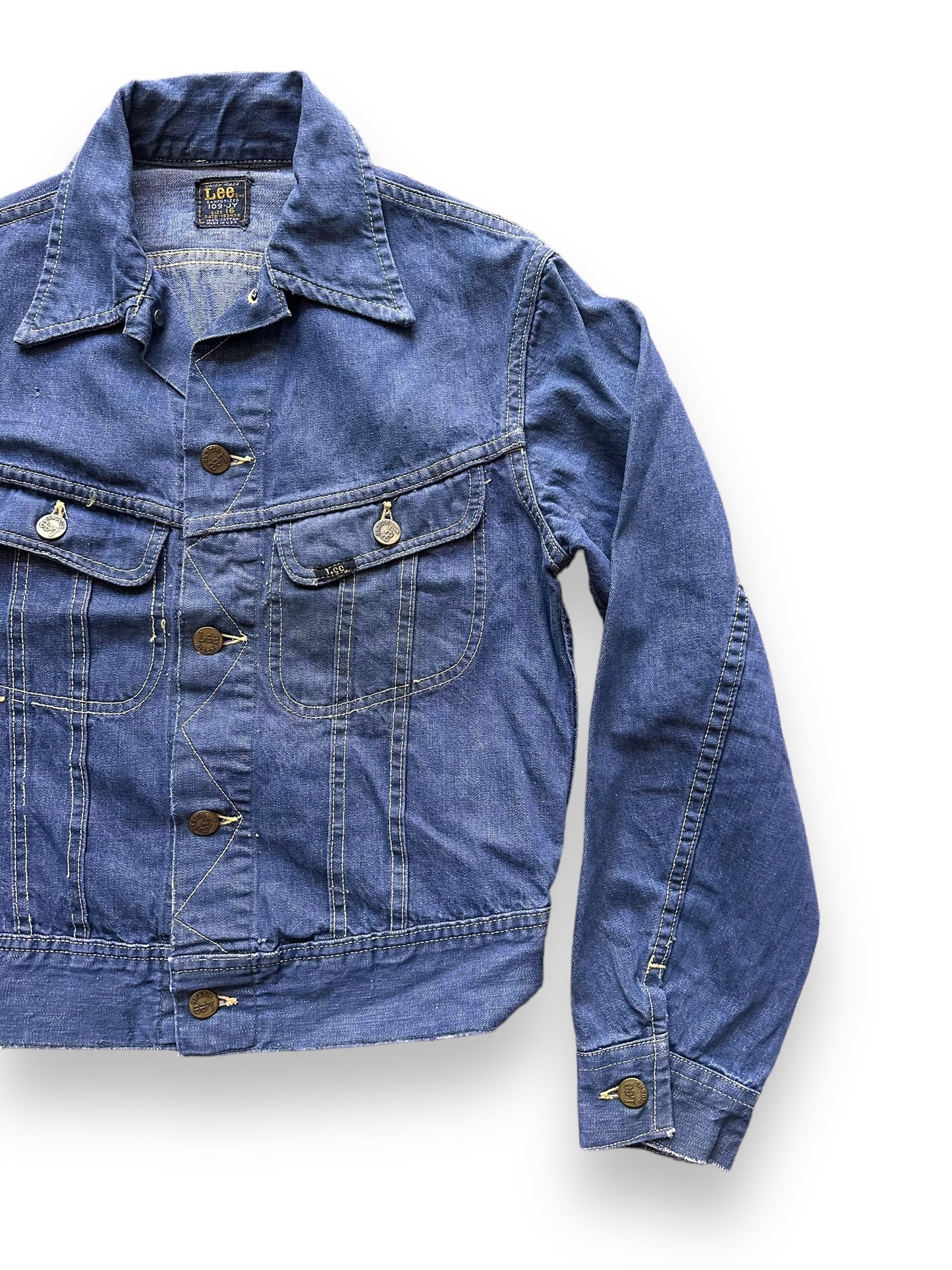 front left of Vintage Lee 109-JY Youth Denim Jacket SZ 16