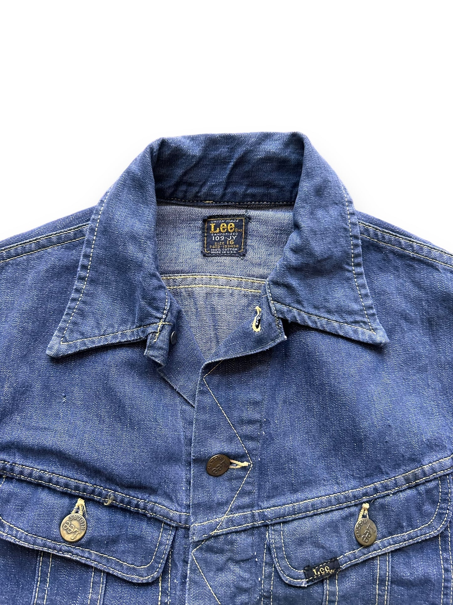 collar on Vintage Lee 109-JY Youth Denim Jacket SZ 16