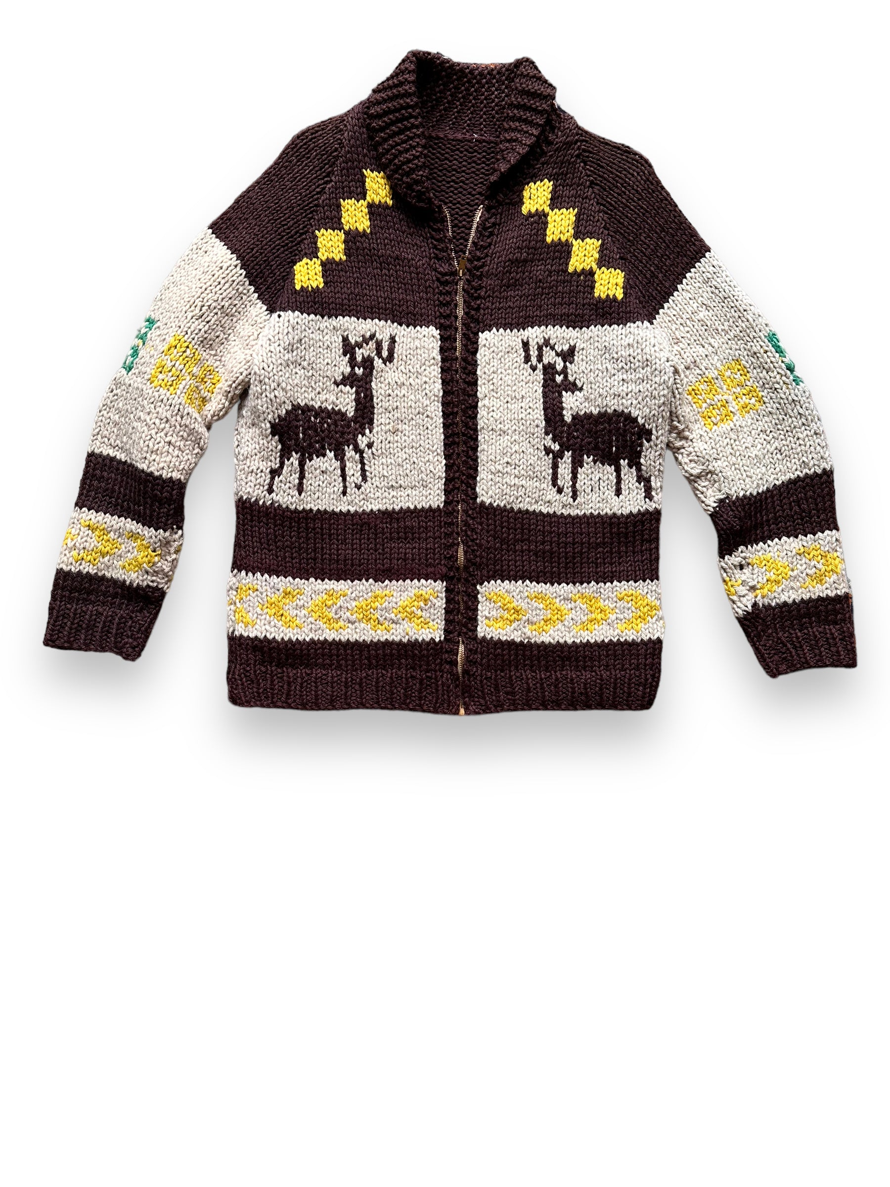 front of Vintage Deer Motif Wool Cowichan SZ L |  Vintage Cowichan Sweaters Seattle | Barn Owl Vintage Seattle