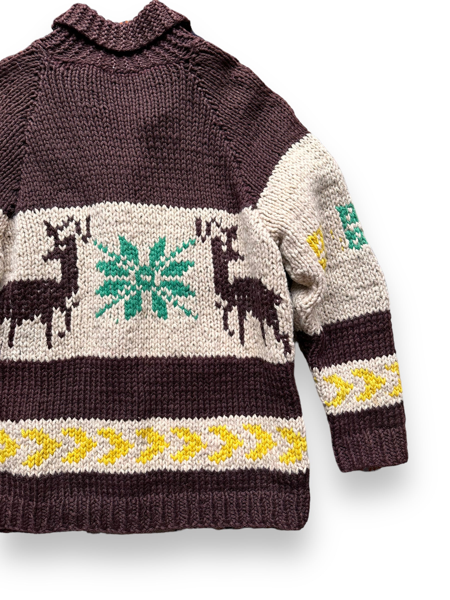 back right of Vintage Deer Motif Wool Cowichan SZ L |  Vintage Cowichan Sweaters Seattle | Barn Owl Vintage Seattle