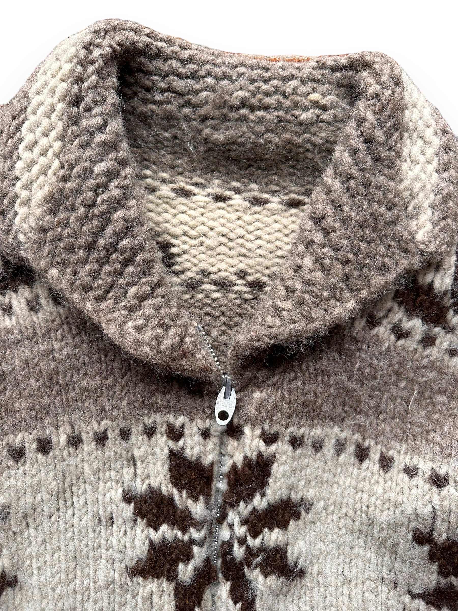 collar of Vintage Wool Cowichan Sweater SZ XL |  Vintage Cowichan Sweaters Seattle | Barn Owl Vintage Seattle