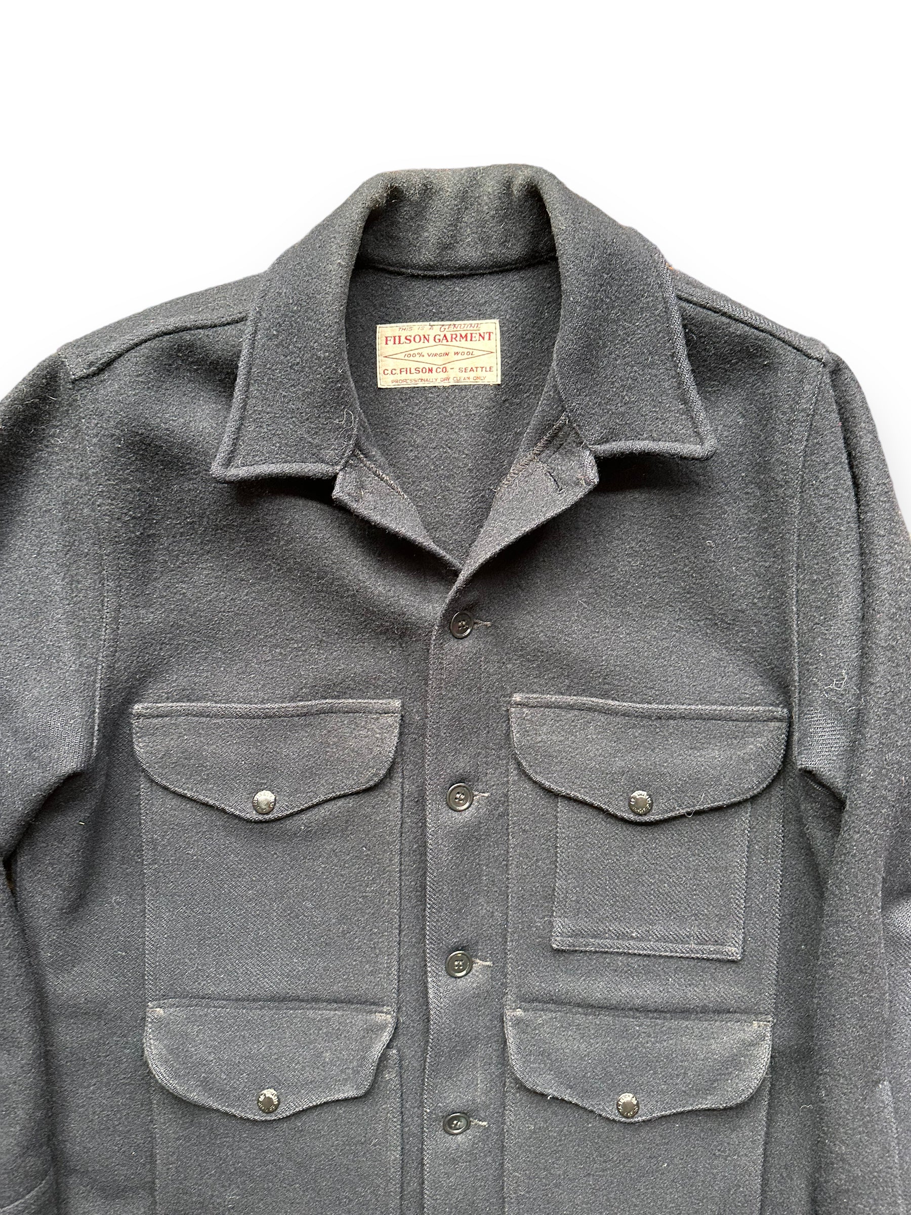 collar on Vintage Filson Black Mackinaw SZ 42 |  Barn Owl Vintage Goods | Vintage Filson Workwear Seattle