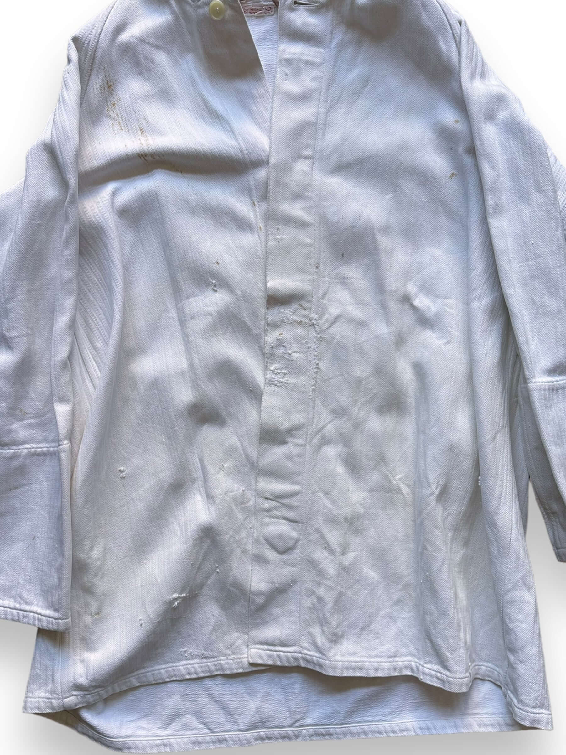 Front Detail on Vintage Hooded European Workwear Jacket SZ XL