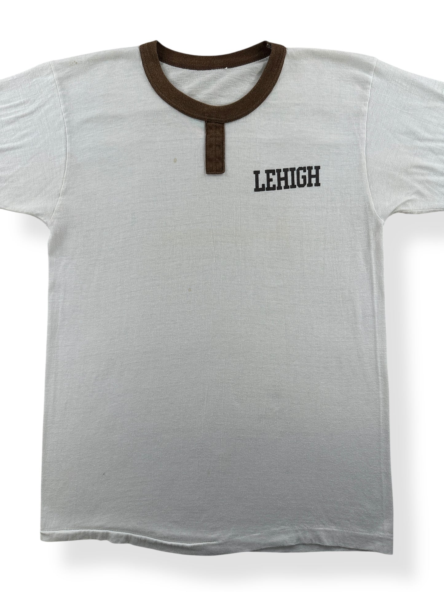 Front Close Up of Vintage Lehigh Ringer Tee SZ S