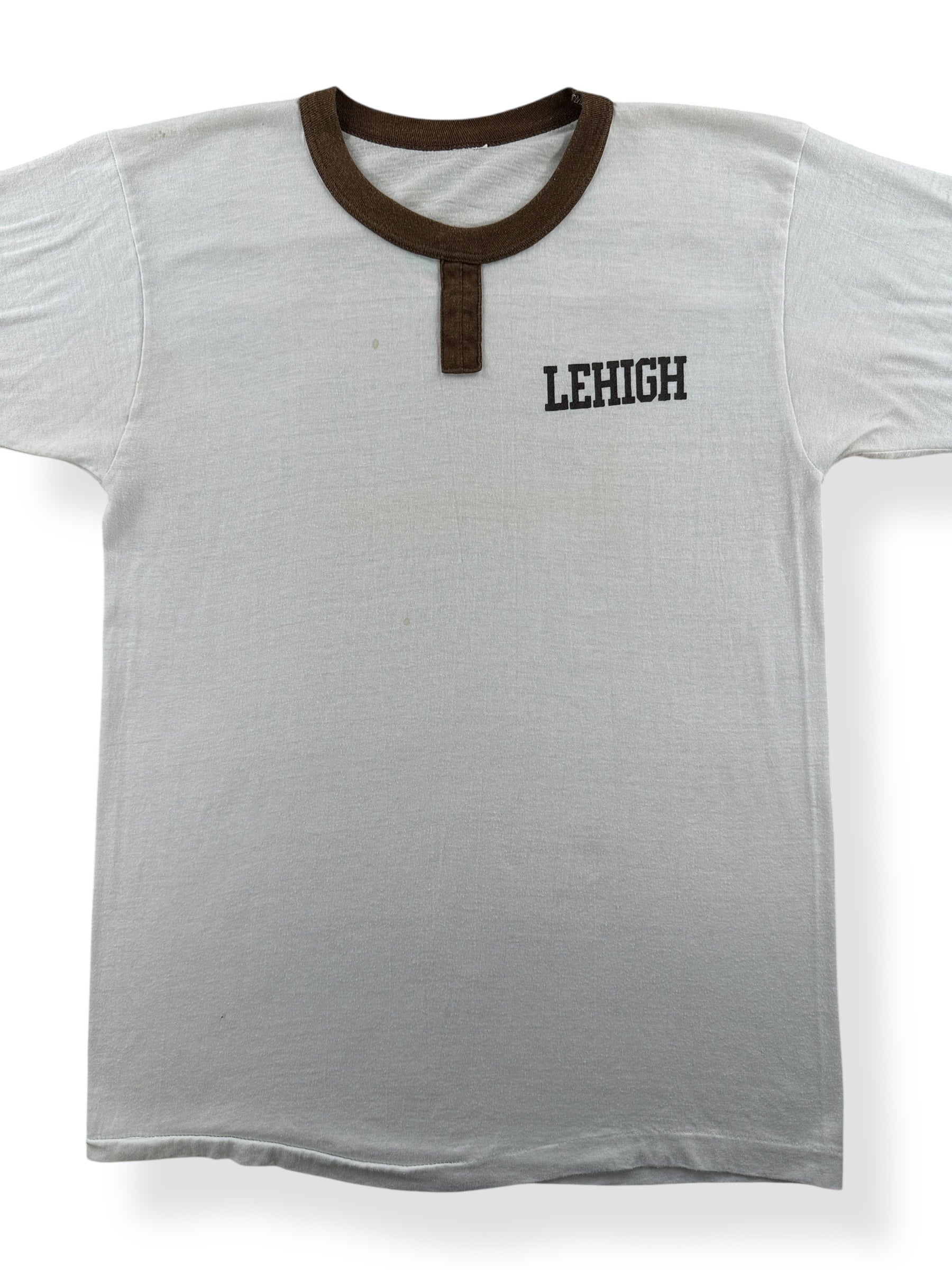 Front Close Up of Vintage Lehigh Ringer Tee SZ S