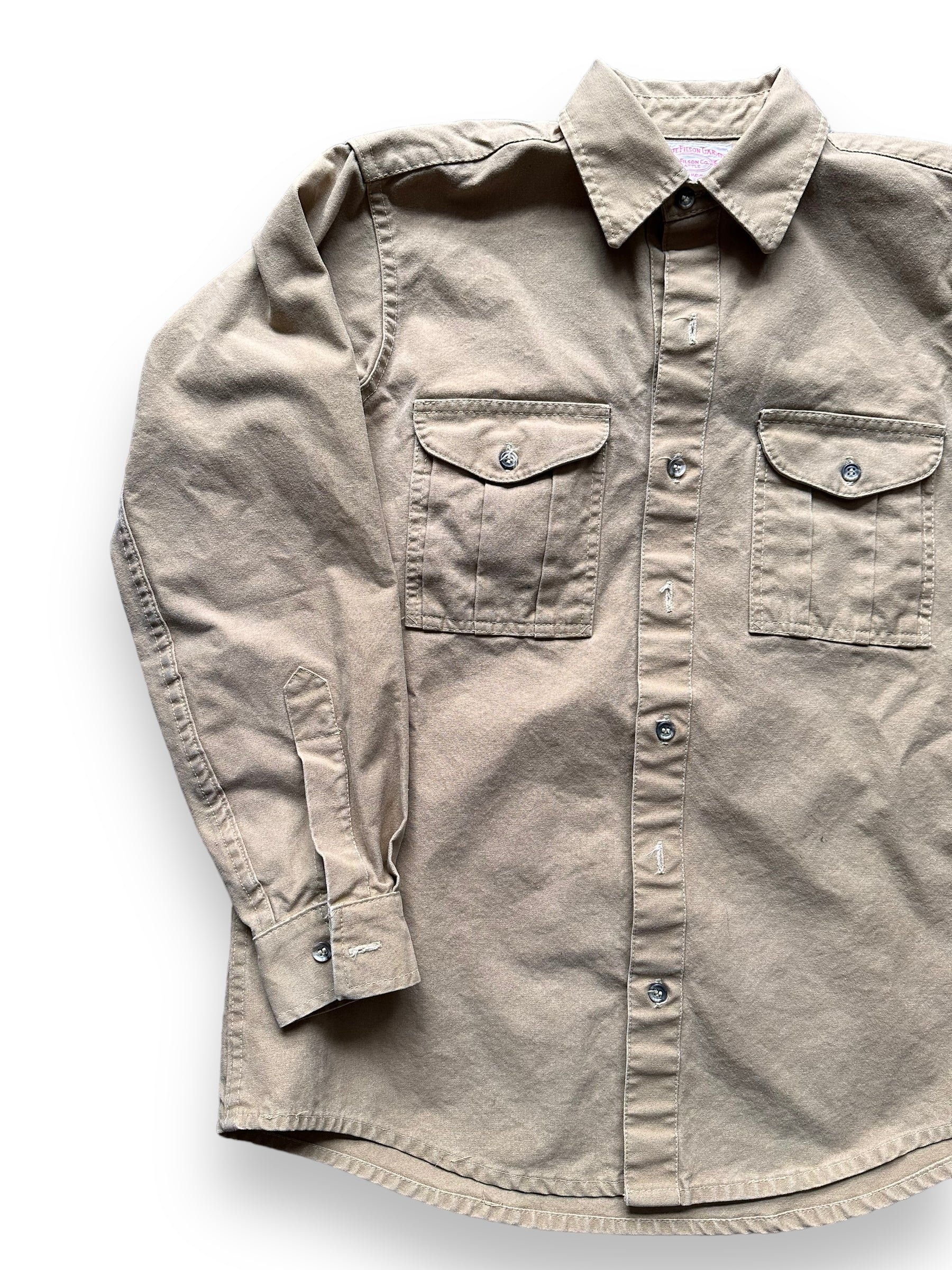 front right of Vintage Filson Canvas Shirt |  Barn Owl Vintage Goods | Vintage Filson Workwear Seattle