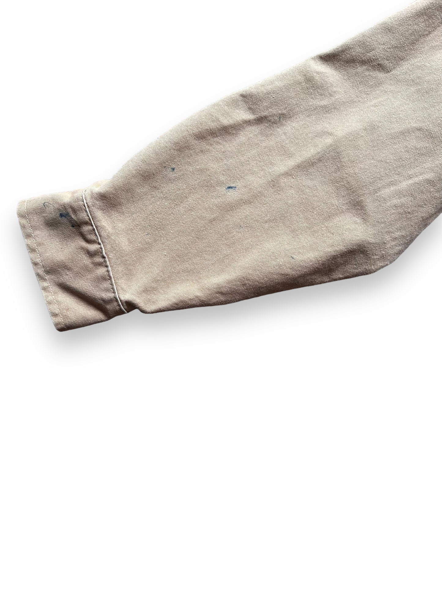 sleeve blemishes right sleeve of Vintage Filson Canvas Shirt |  Barn Owl Vintage Goods | Vintage Filson Workwear Seattle