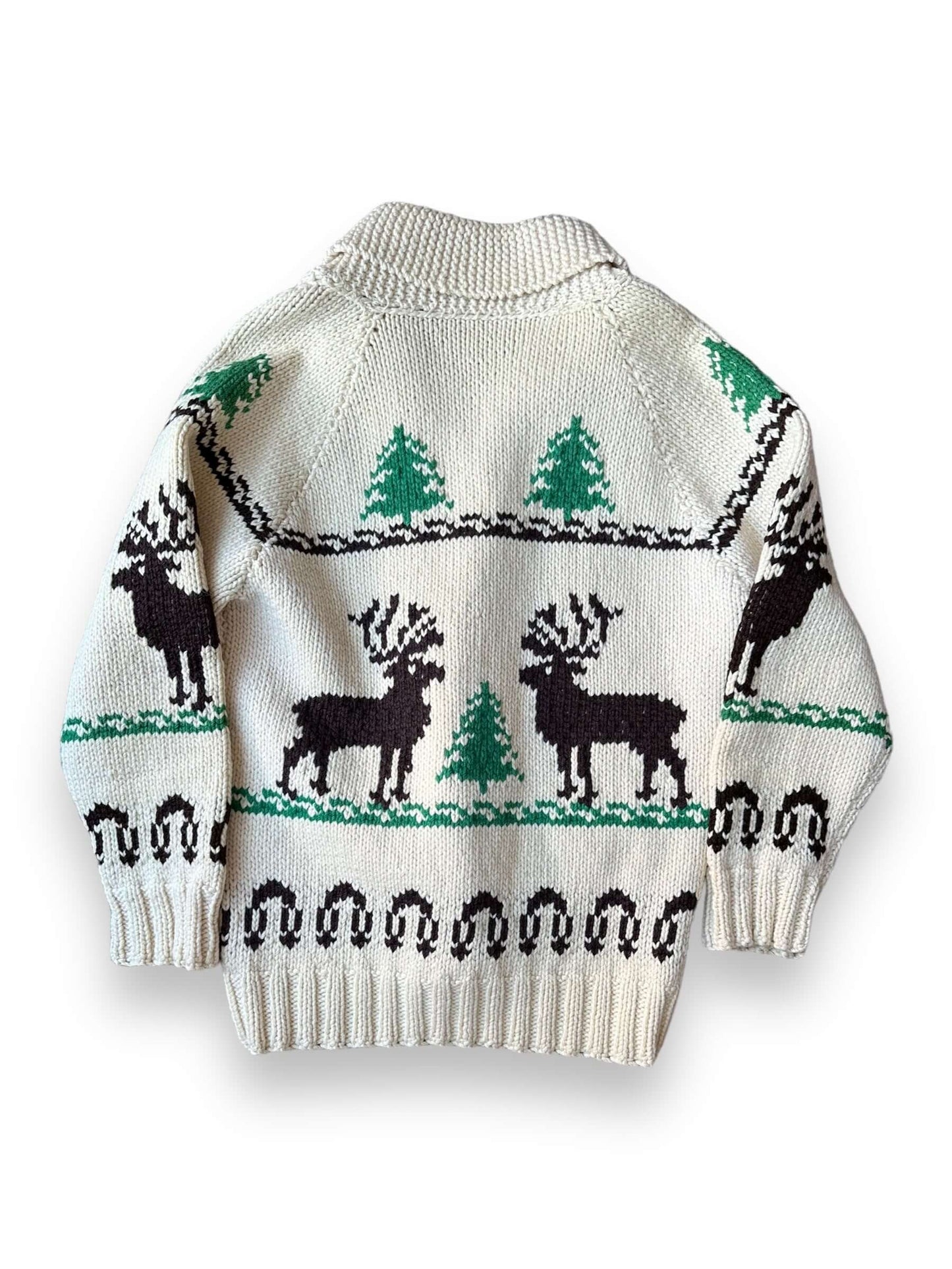 back of Vintage Deer Pattern Cowichan Sweater SZ L