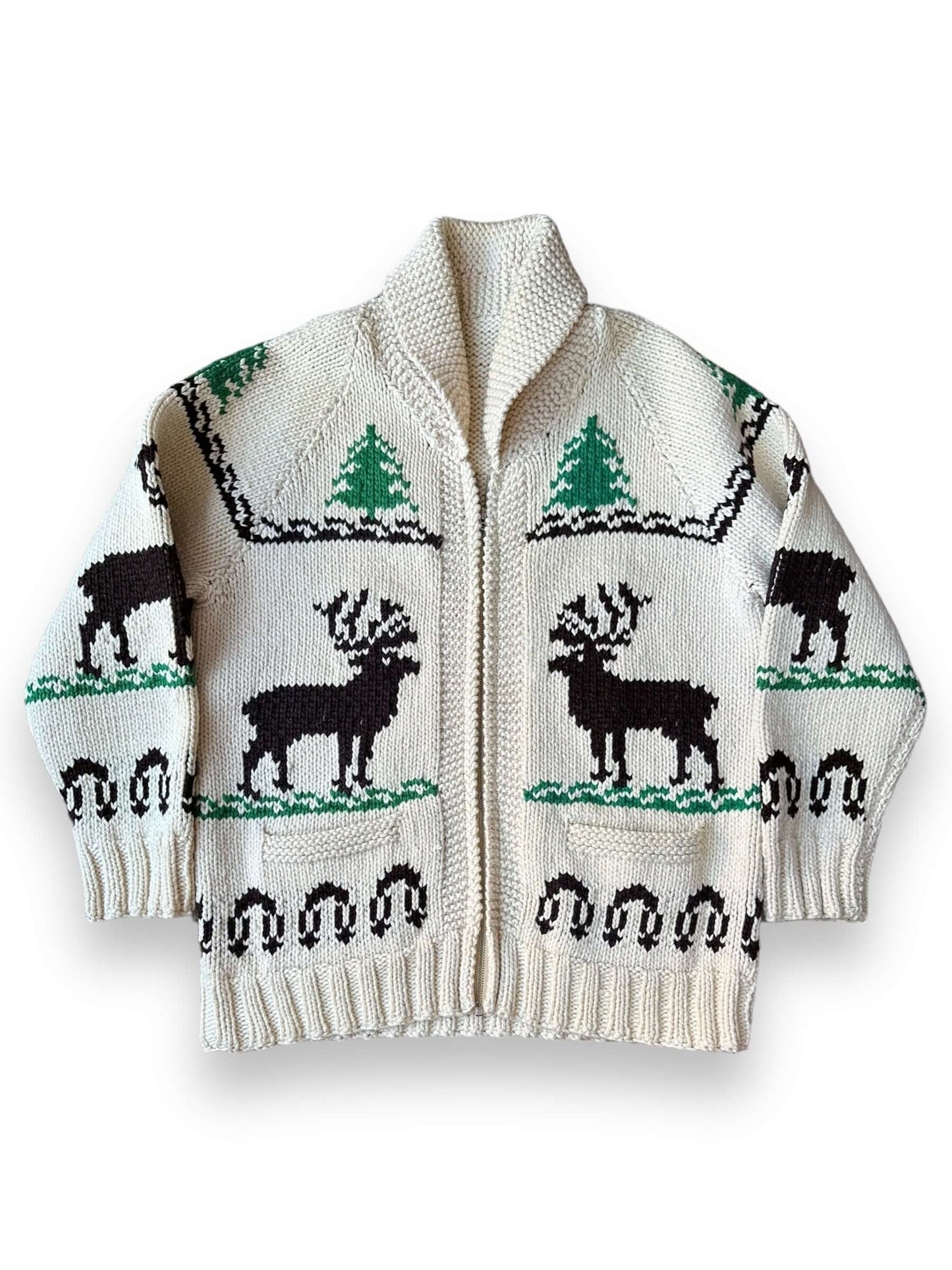 front of Vintage Deer Pattern Cowichan Sweater SZ L