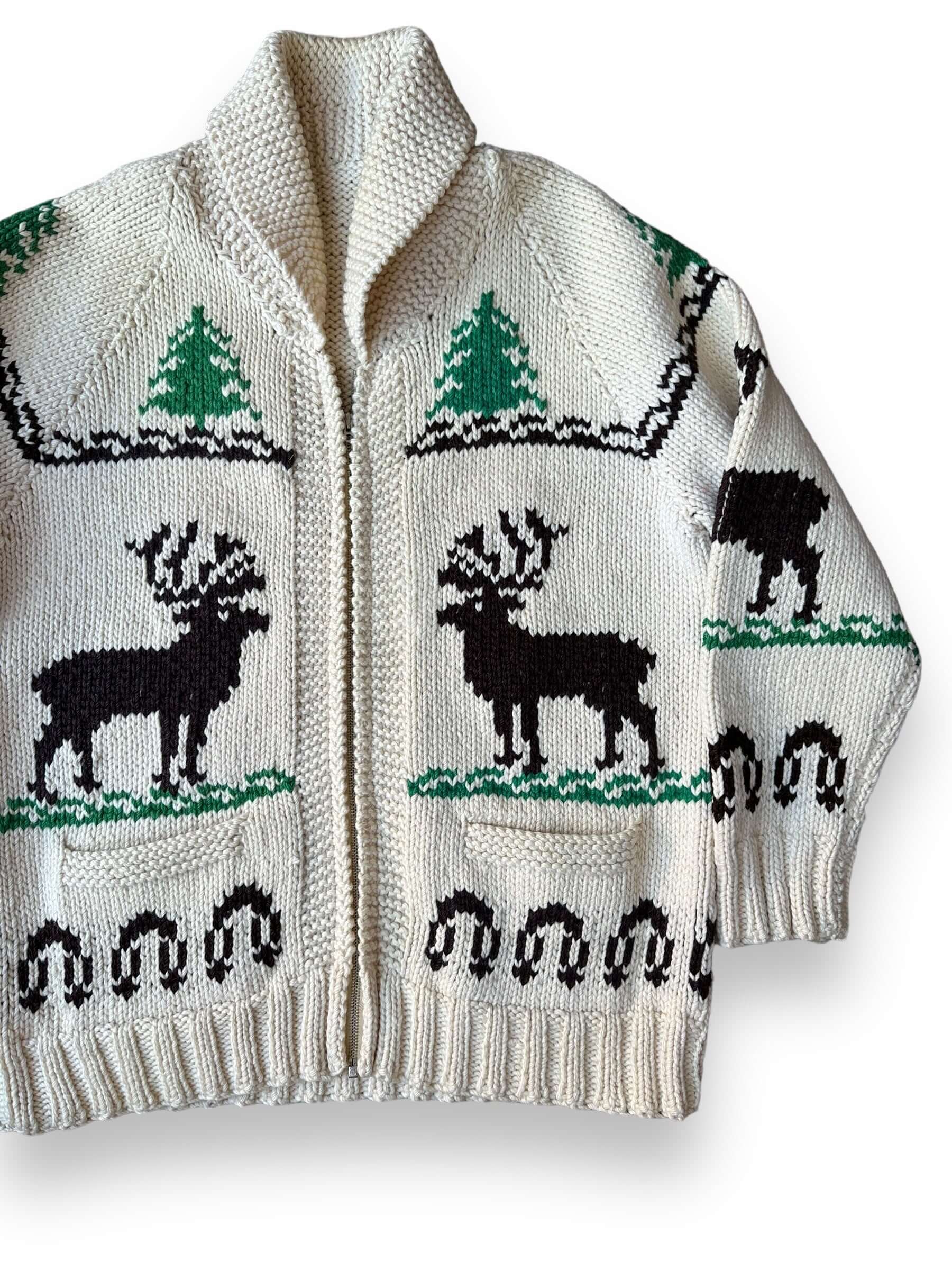 front left of Vintage Deer Pattern Cowichan Sweater SZ L