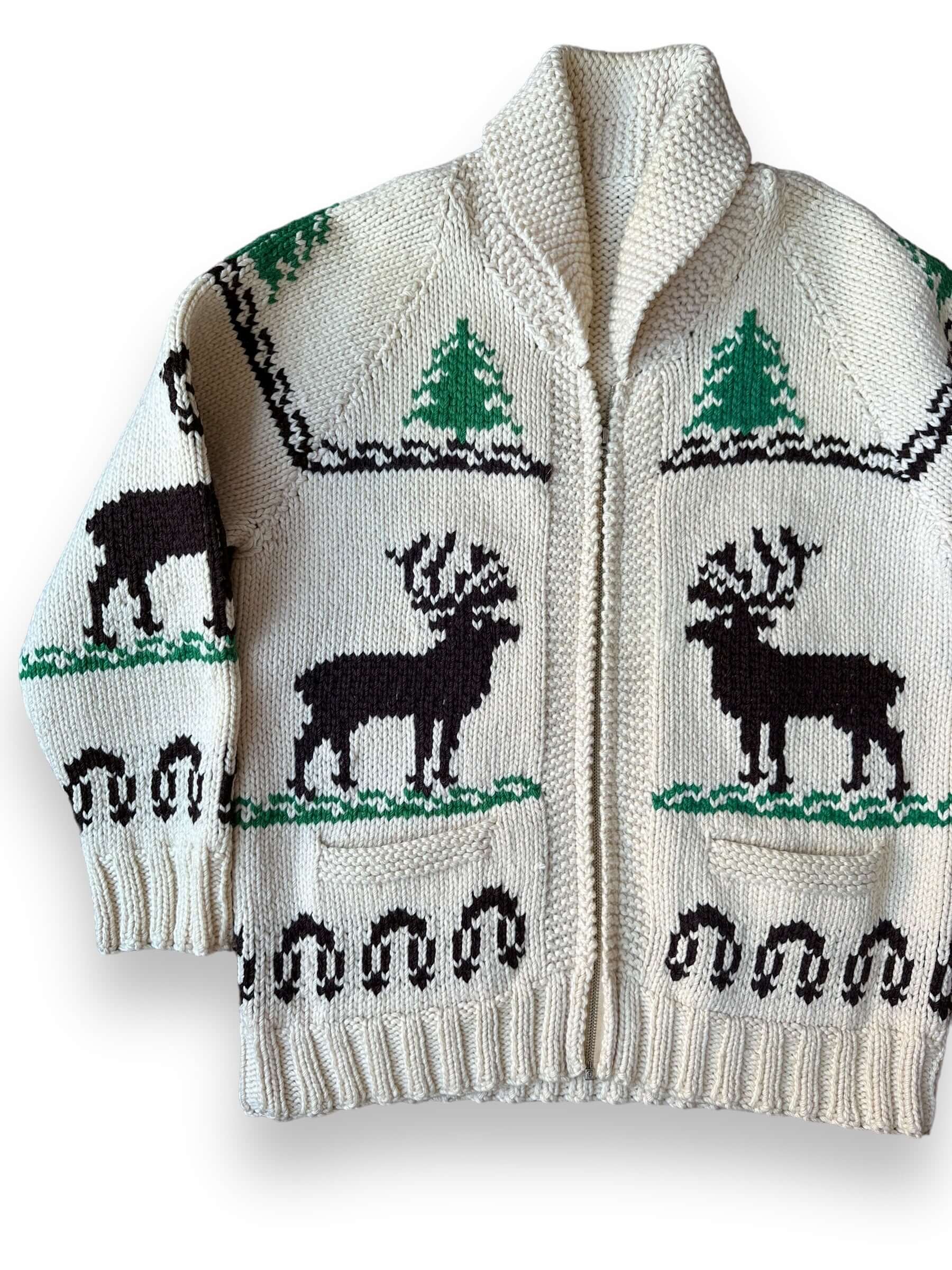 front right of Vintage Deer Pattern Cowichan Sweater SZ L