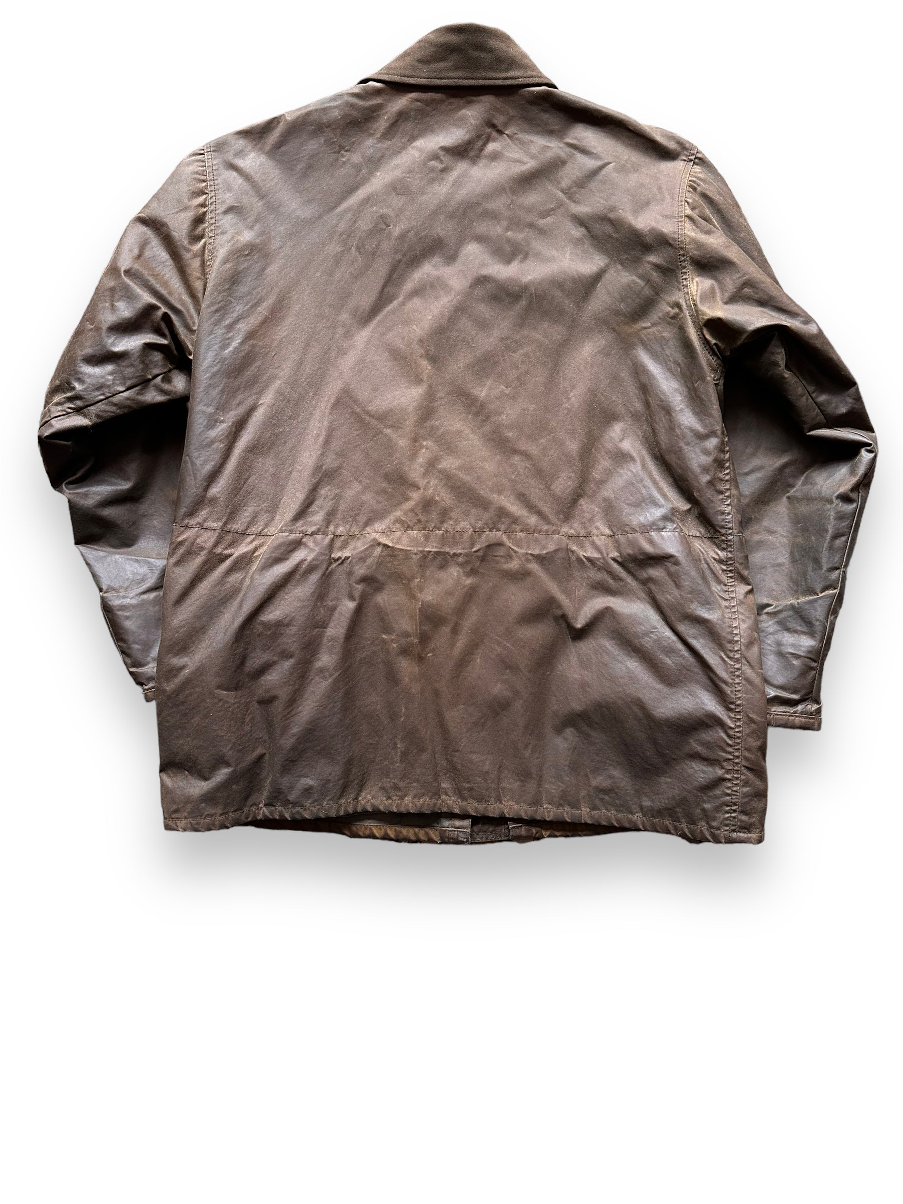 back of Vintage Filson Waxed Jacket SZ L |  Barn Owl Vintage Goods | Vintage Filson Workwear Seattle