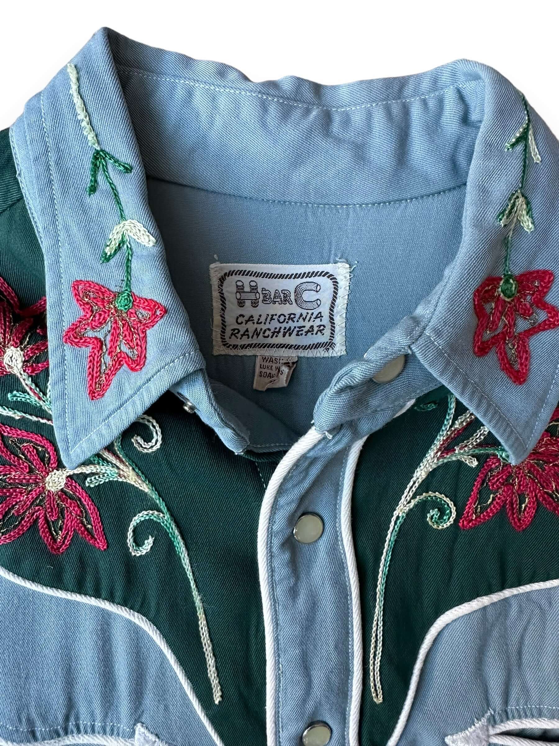 collar on Vintage H-Bar-C Smile Pocket Gabardine Western Shirt SZ M