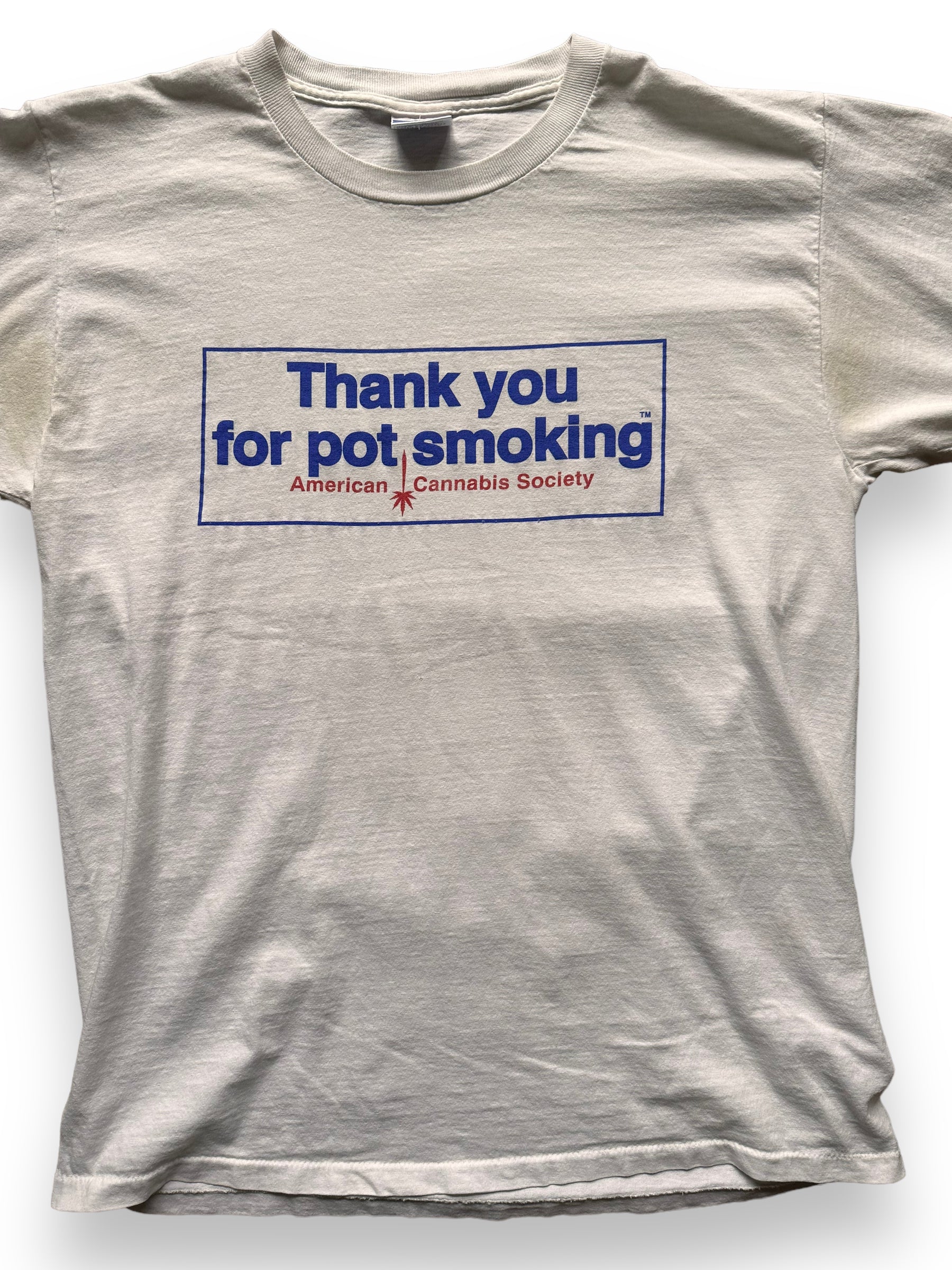 front close up Vintage "Thank You For Pot Smoking" Tee SZ L |  Vintage Tee Seattle | Barn Owl Vintage