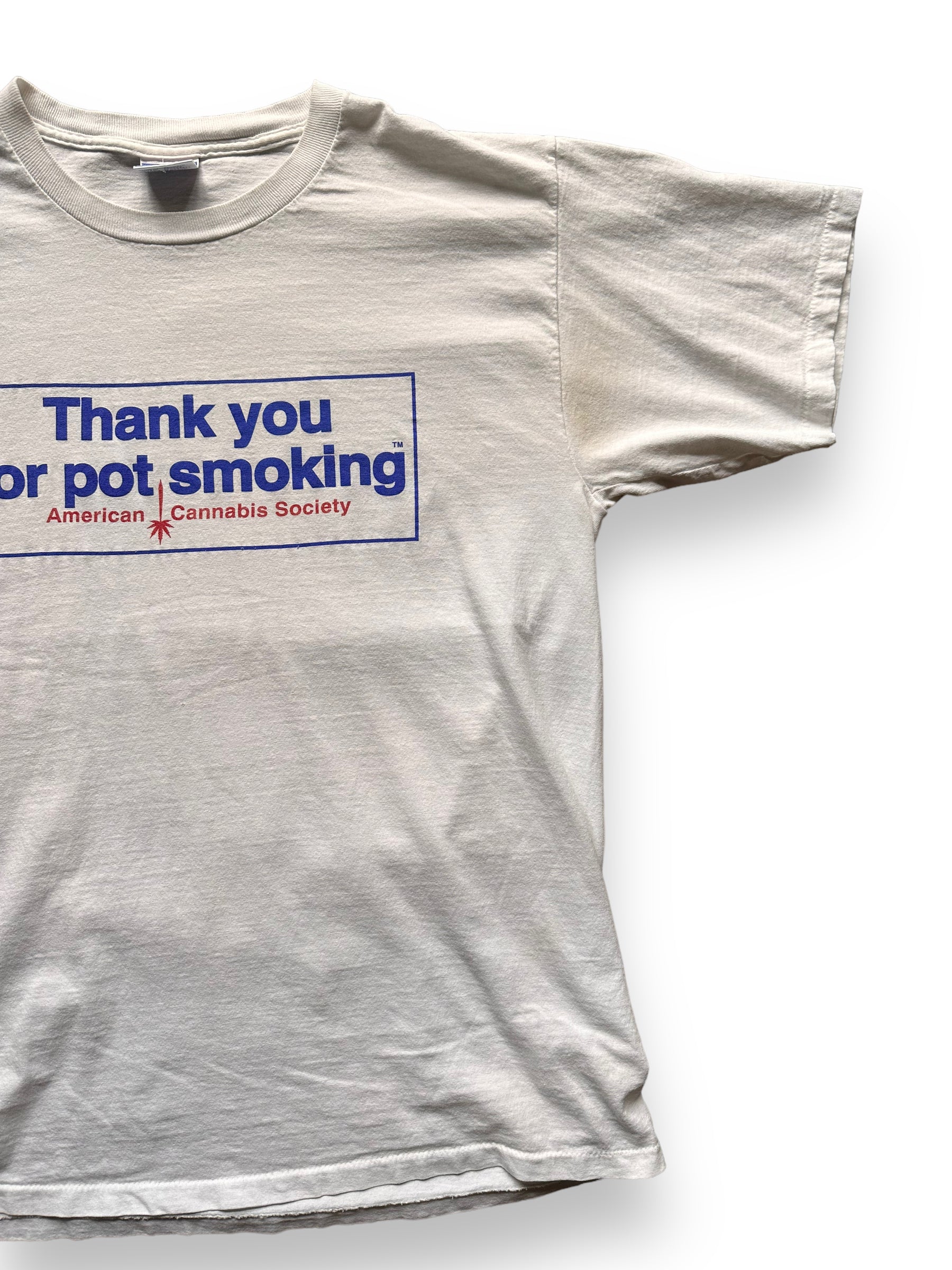 front left of Vintage "Thank You For Pot Smoking" Tee SZ L |  Vintage Tee Seattle | Barn Owl Vintage