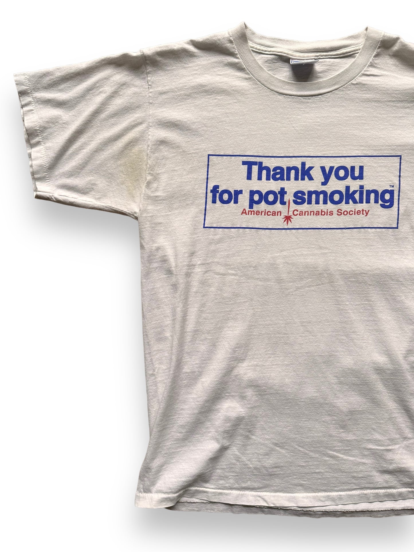 front right of Vintage "Thank You For Pot Smoking" Tee SZ L |  Vintage Tee Seattle | Barn Owl Vintage