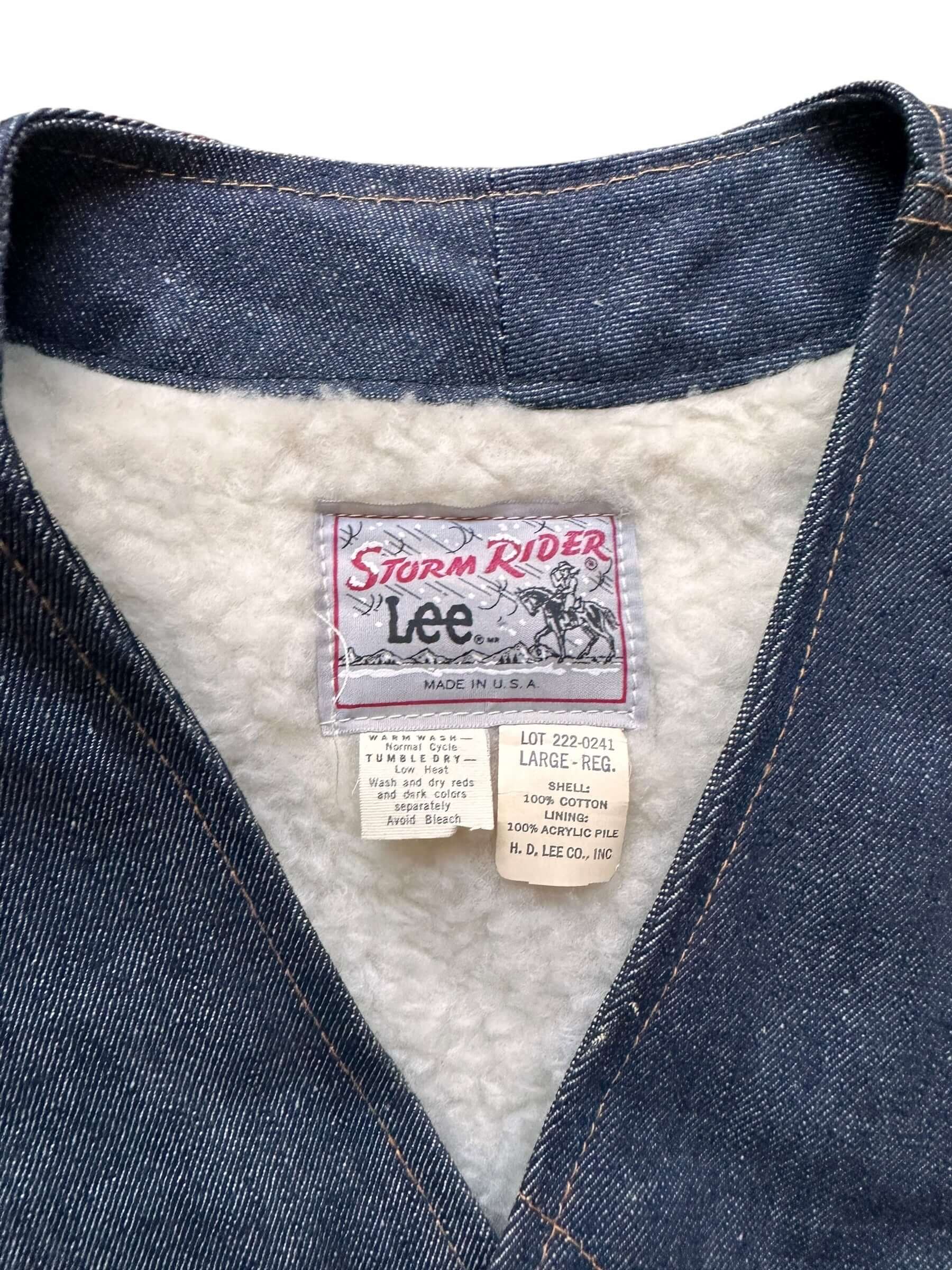 tag on Vintage Lee Storm Rider Sherpa Lined Denim Vest SZ L